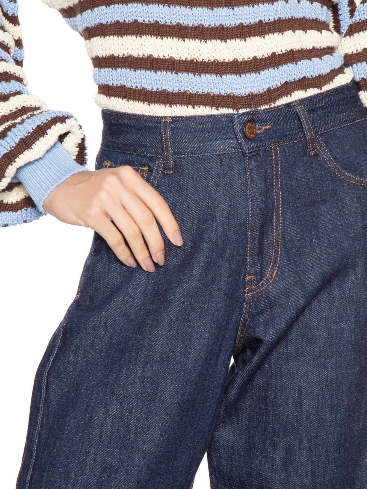 Calça Feminina Jeans Balloon Prega Lateral Azul Dress To