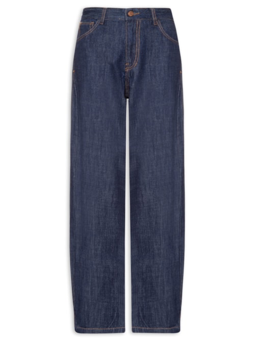 Calça Feminina Jeans Balloon Prega Lateral - Azul