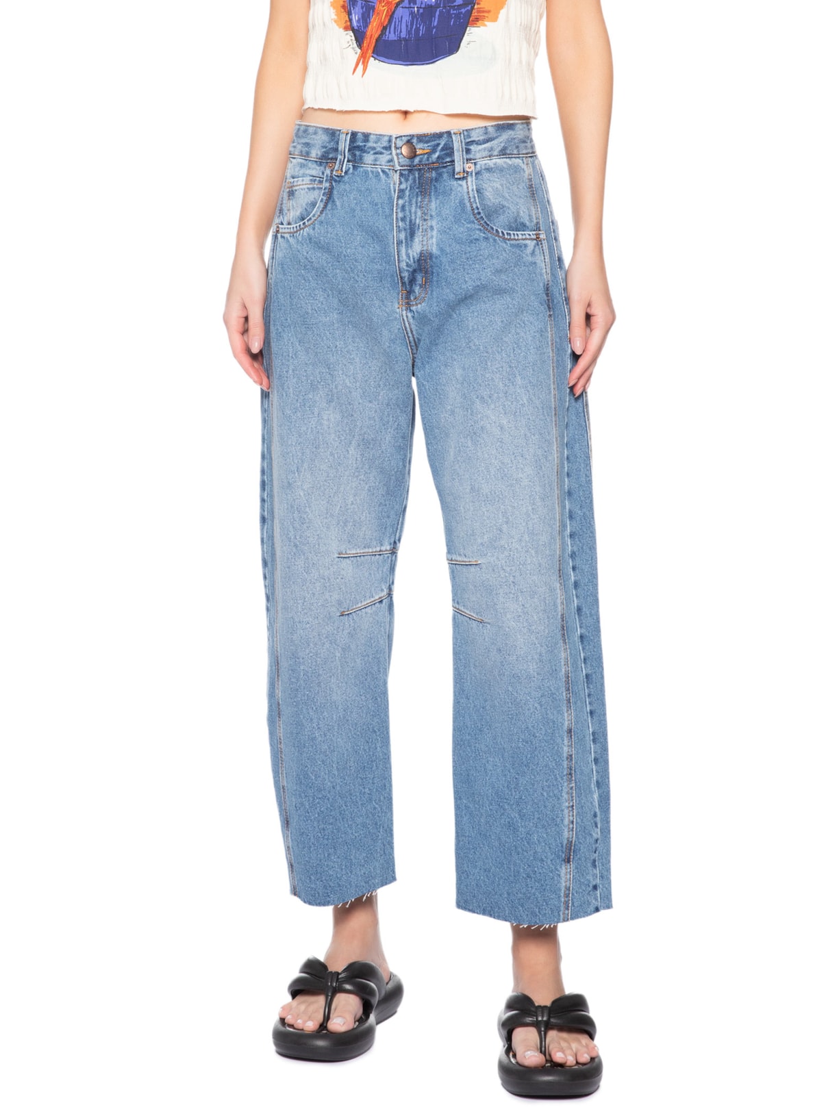 Calça Feminina Jeans Barrel Azul Farm