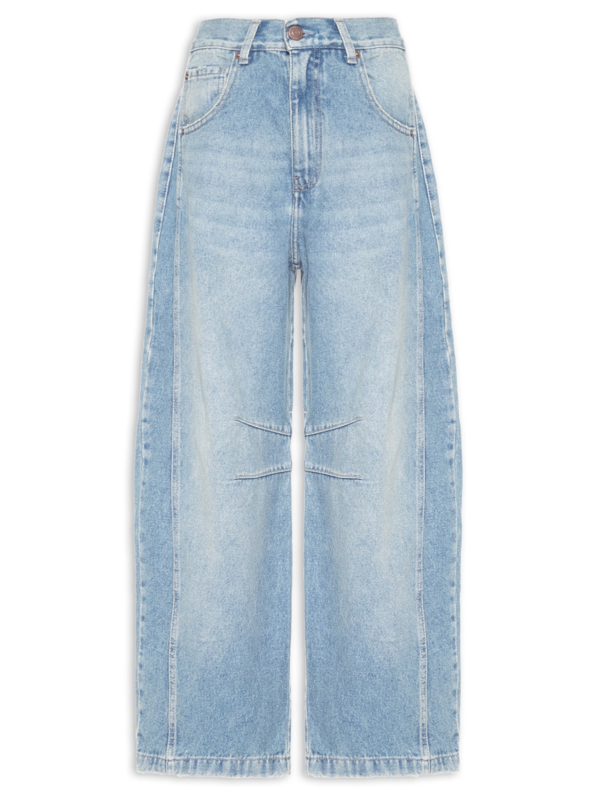 Calça Feminina Jeans Barrel Com Pence Médio - Azul