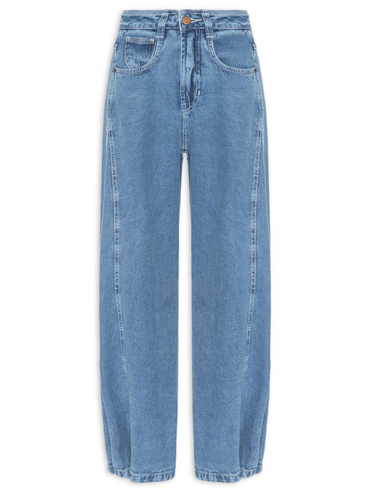 Calça Feminina Jeans Barrel Delavê Regulagem Azul Dress To