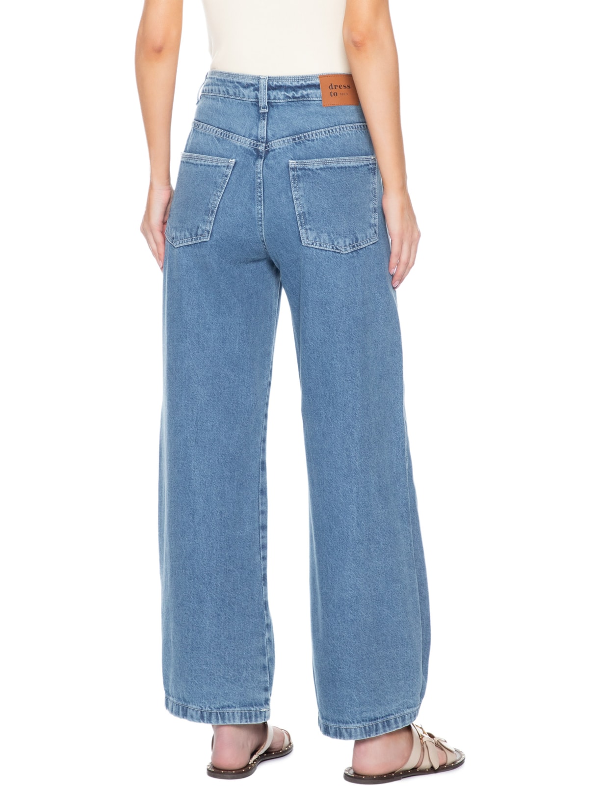 Calça Feminina Jeans Barrel Delavê Regulagem Azul Dress To