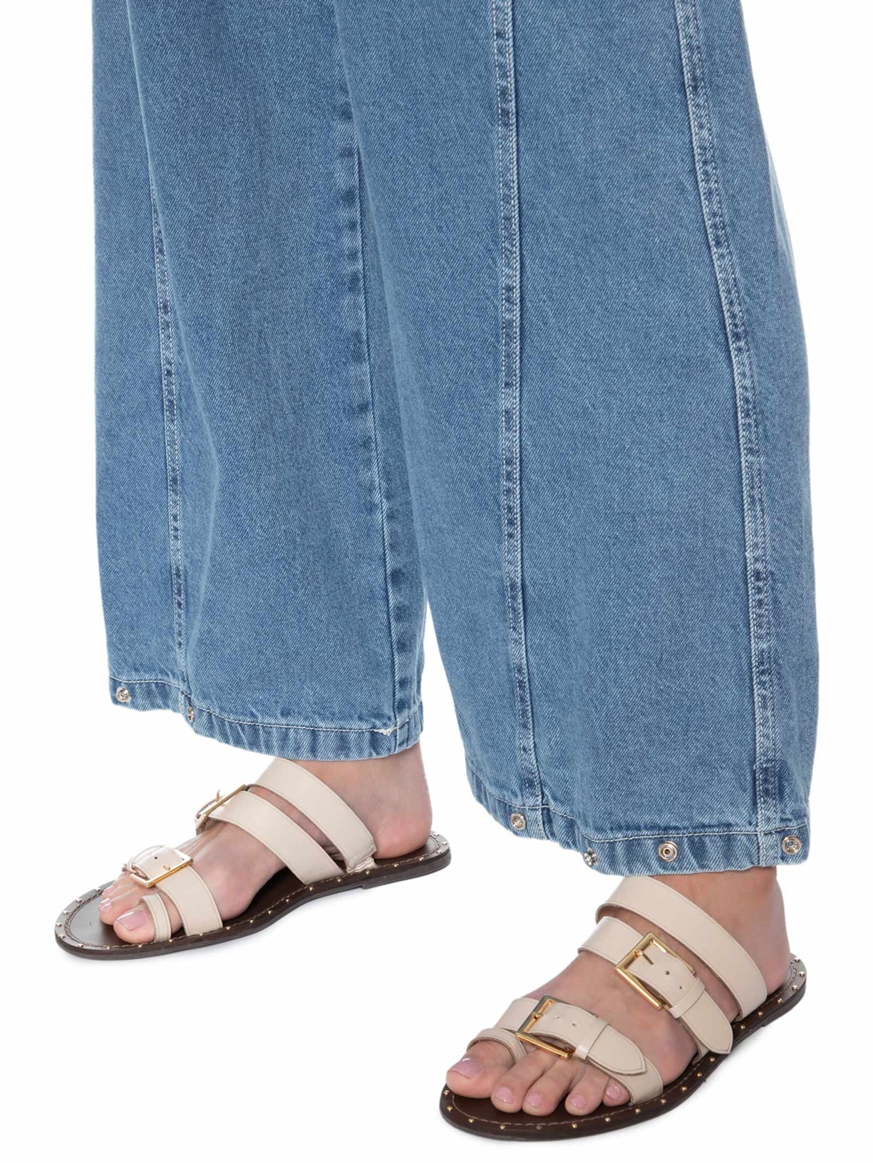 Calça Feminina Jeans Barrel Delavê Regulagem Azul Dress To