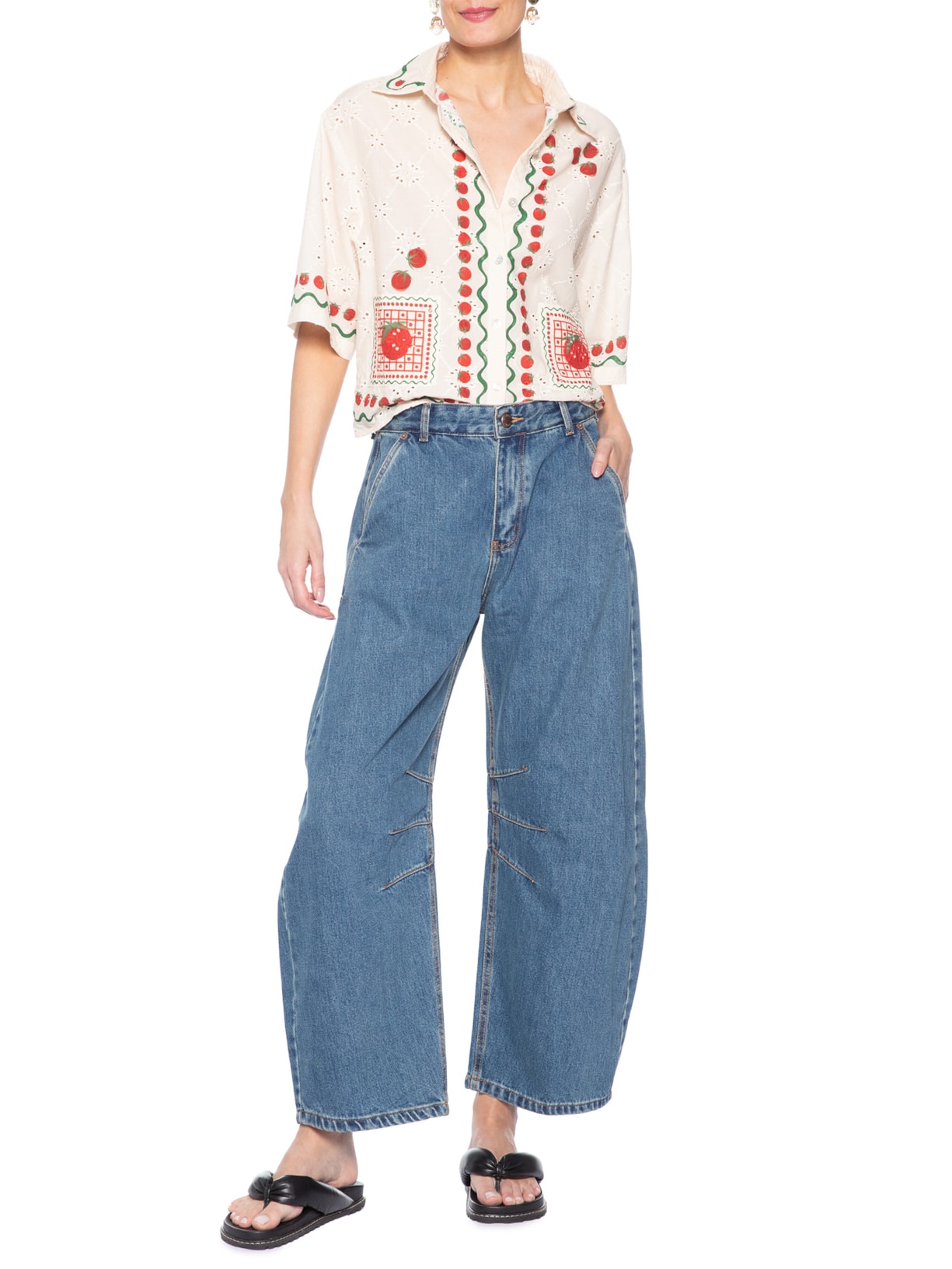 Calça Feminina Jeans Barrel Karina – Azul Farm