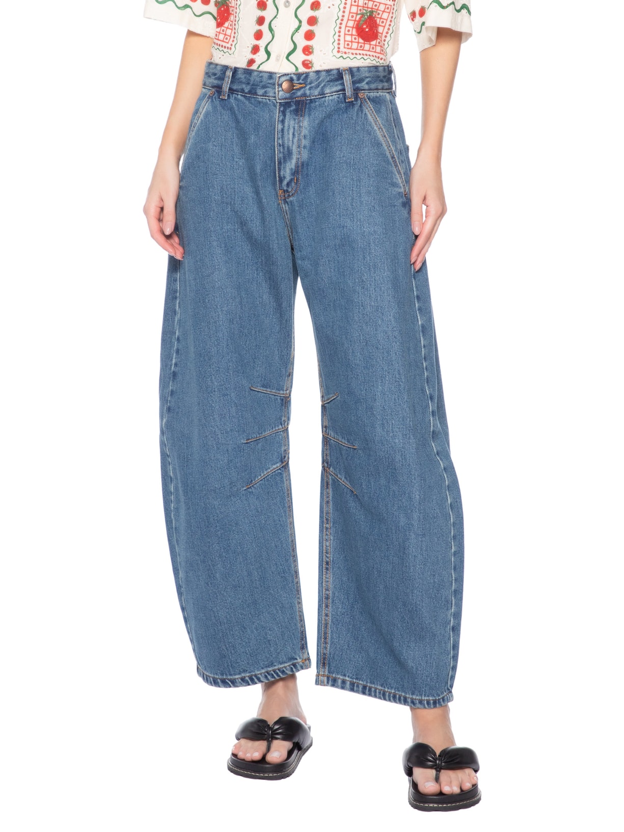 Calça Feminina Jeans Barrel Karina – Azul Farm