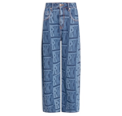 Calça Feminina Jeans Barrel Laser Rio Gráfico - Azul