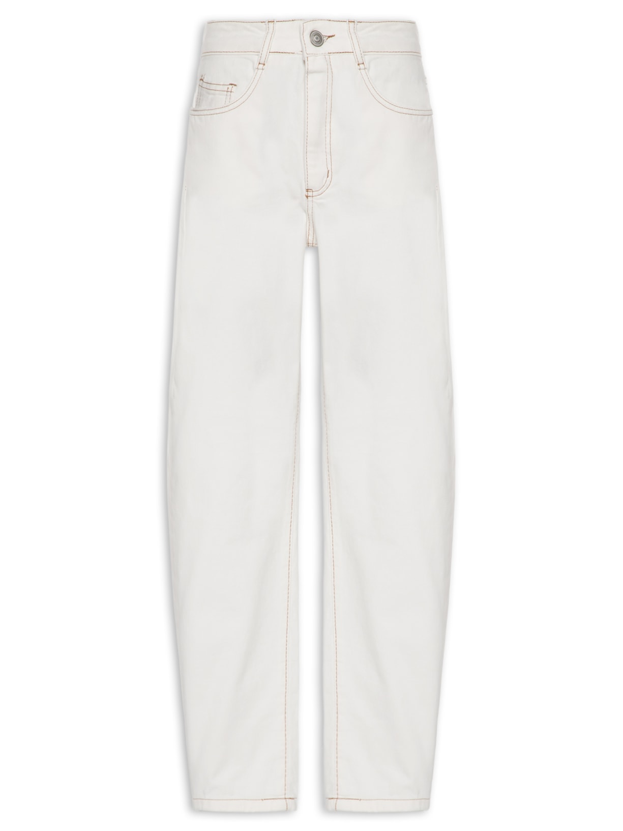 Calça Feminina Jeans Barrel Off White Basiq