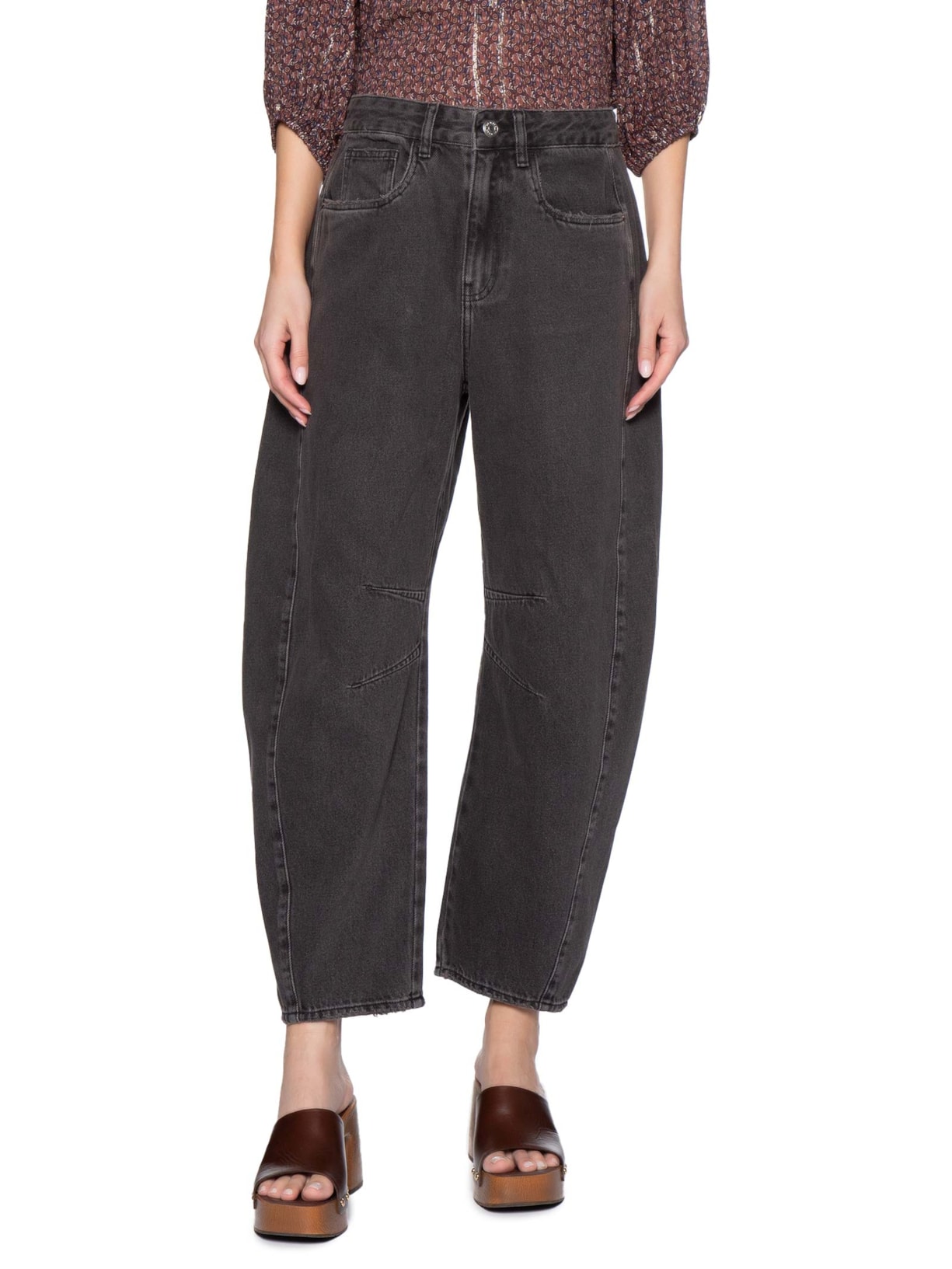 Calça Feminina Jeans Barrel Preto Maria Filó