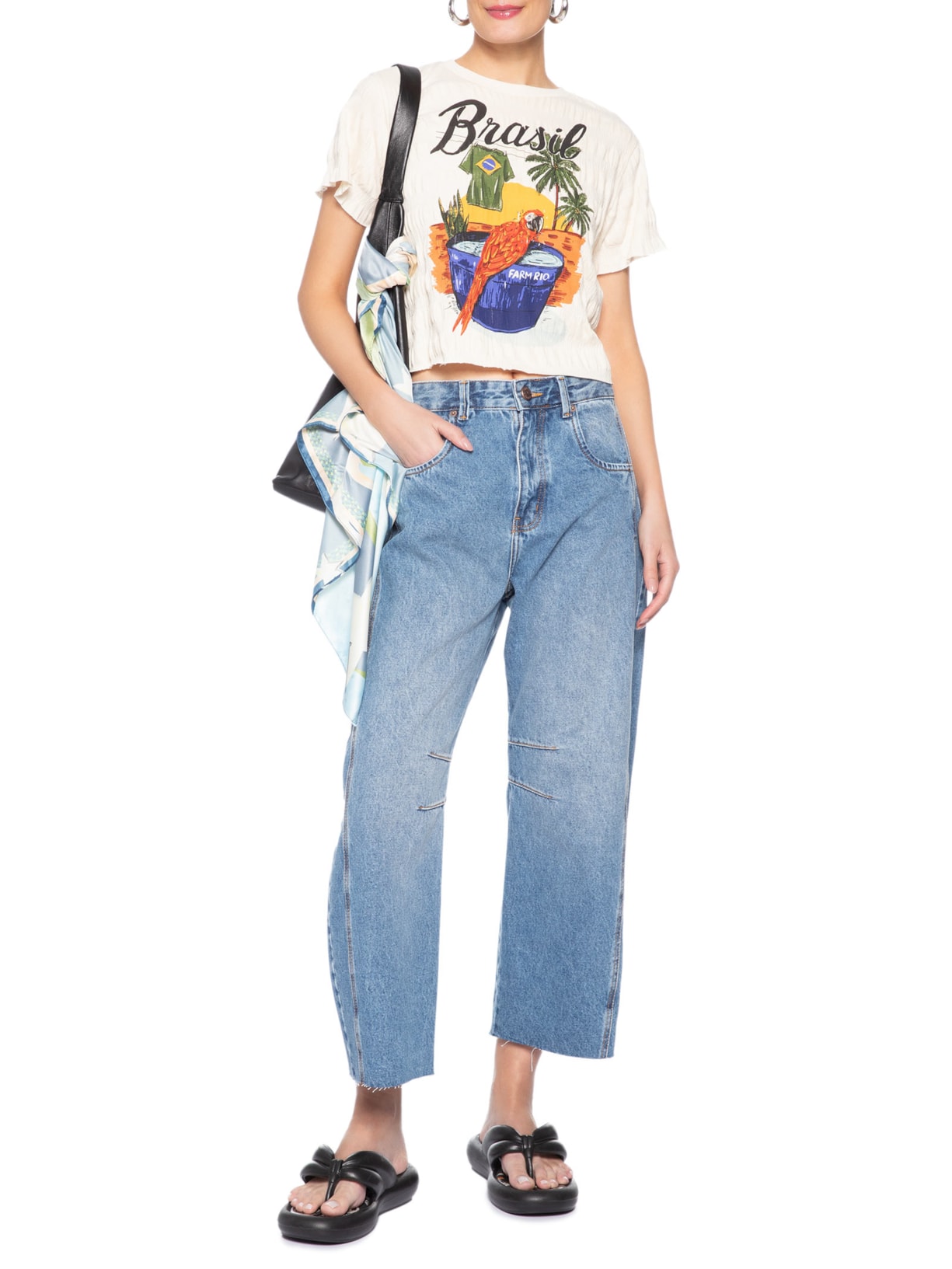Calça Feminina Jeans Barrel – Azul Farm