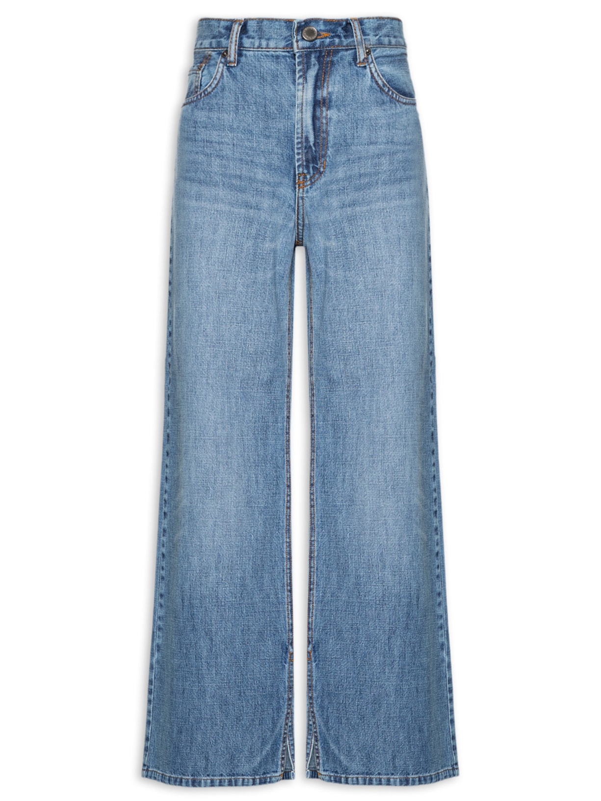 Calça Feminina Jeans Bigodes Fenda - Azul