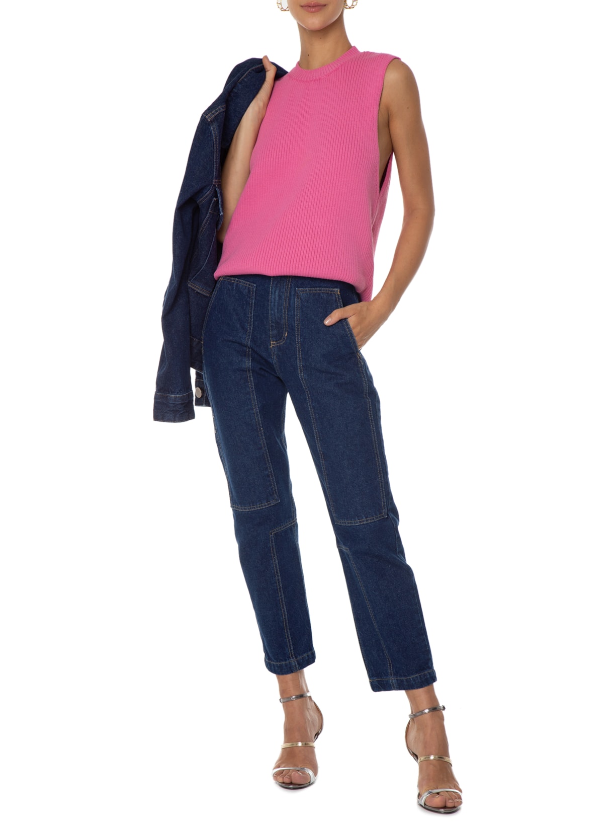 Calça Feminina Jeans Blue Recortes Azul Animale