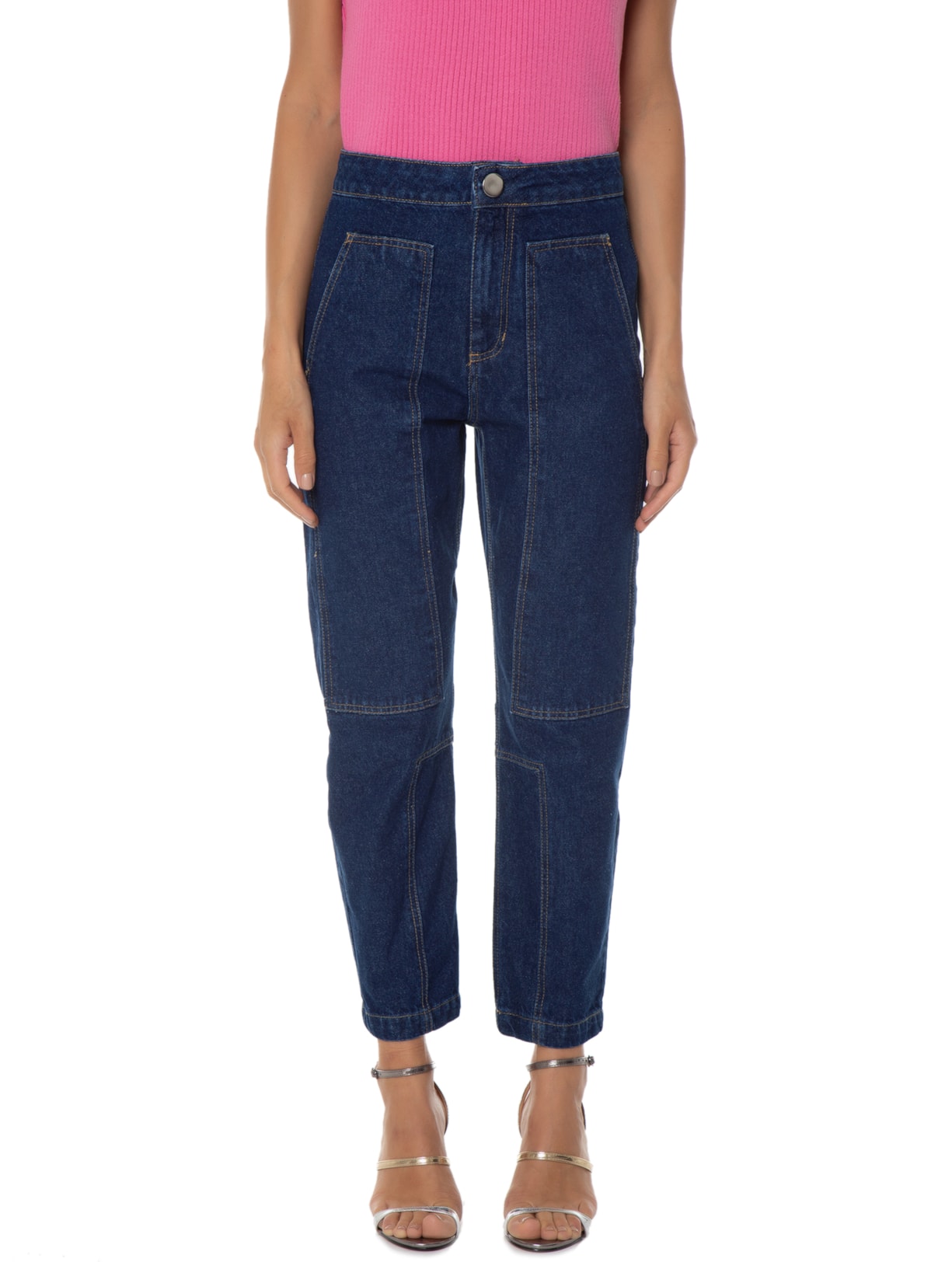 Calça Feminina Jeans Blue Recortes Azul Animale