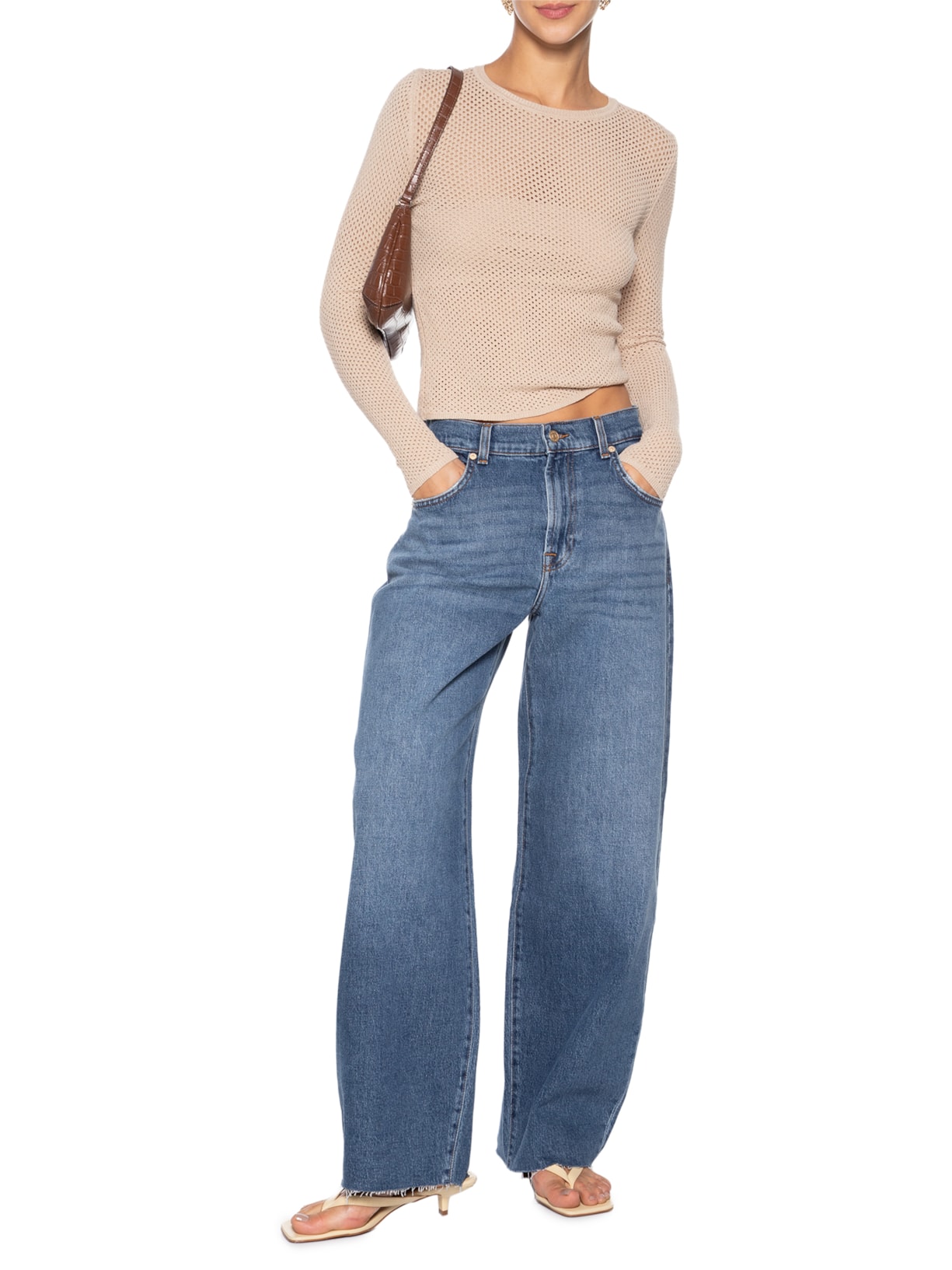 Calça Feminina Jeans Bonnie Curvilinear Santa Cruz With Raw Cut Azul 7 For All Mankind