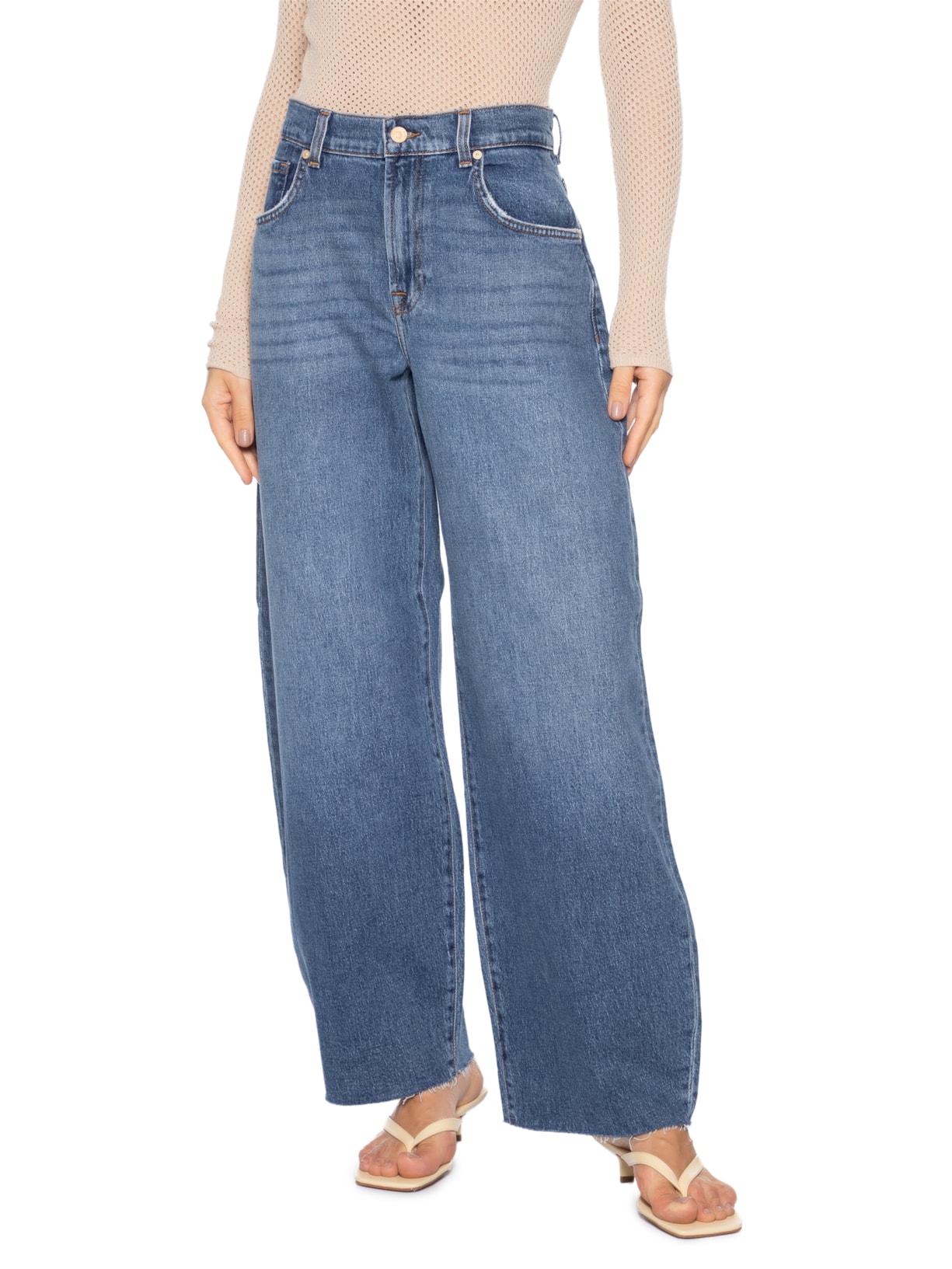 Calça Feminina Jeans Bonnie Curvilinear Santa Cruz With Raw Cut Azul 7 For All Mankind