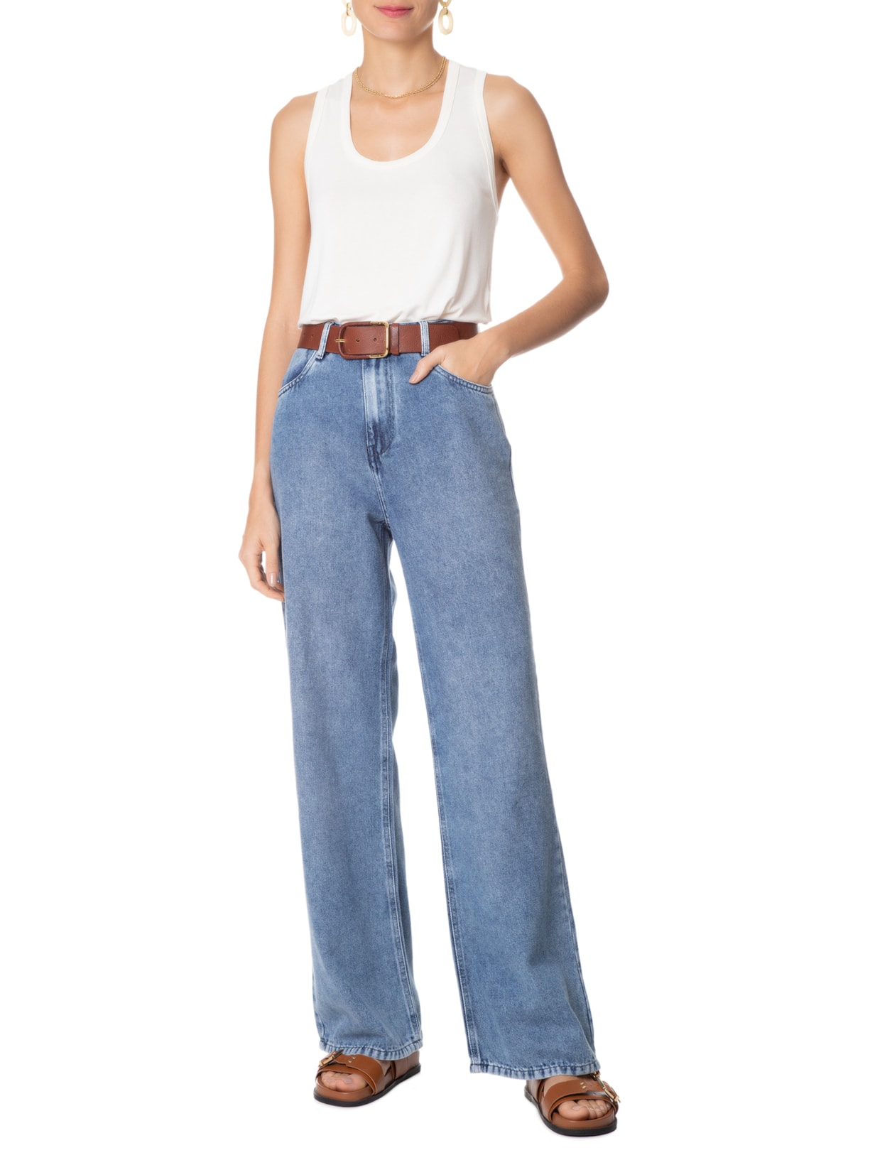 Calça Feminina Jeans Boot 70s Acid Wash Liocel Animale Azul