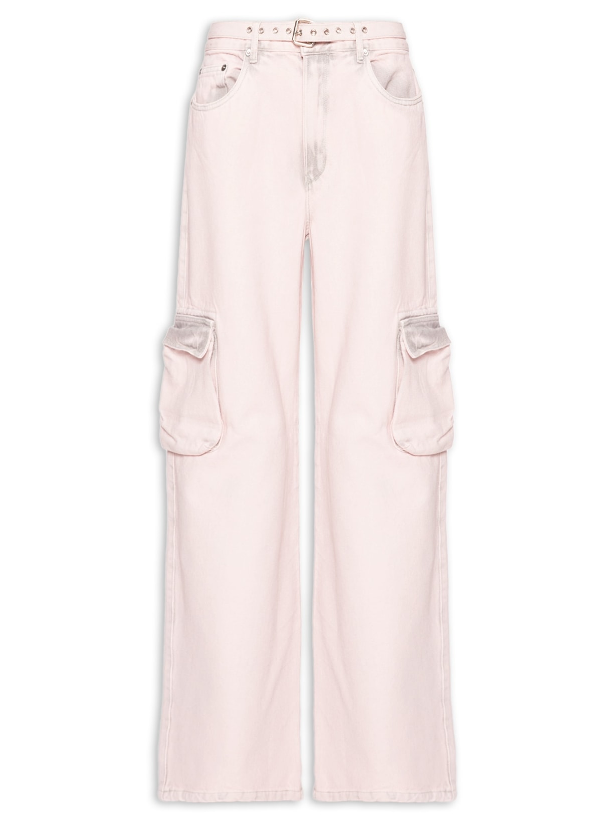 Calça Feminina Jeans Boot 70S Cargo Cinto - Rosa