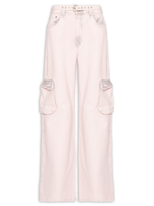 Calça Feminina Jeans Boot 70S Cargo Cinto - Rosa