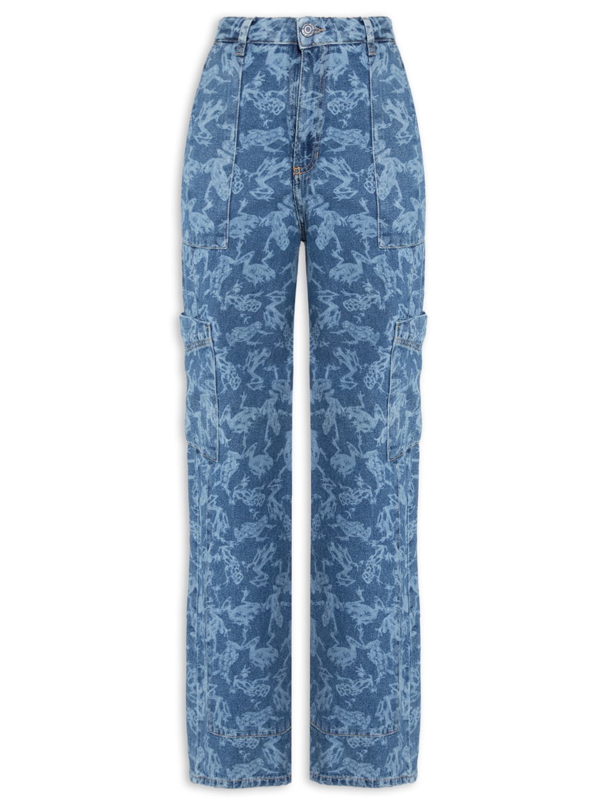 Calça Feminina Jeans Boot 70'S Estampa Frog - Azul