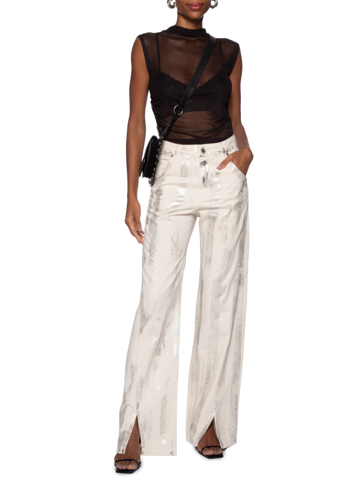 Calça Feminina Jeans Boot 70s Foil Metalizada Off White Animale Jeans