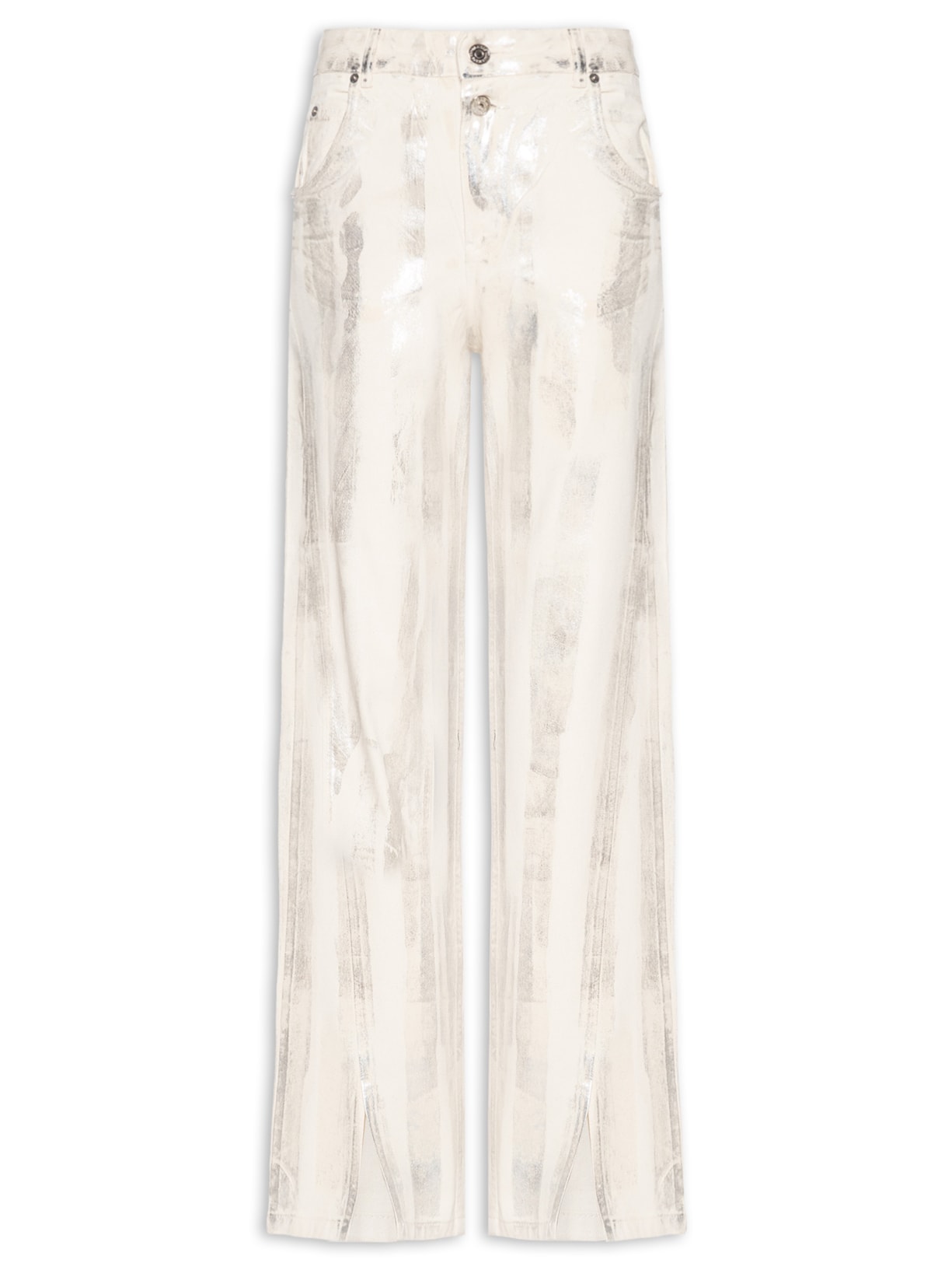 Calça Feminina Jeans Boot 70s Foil Metalizada - Off White