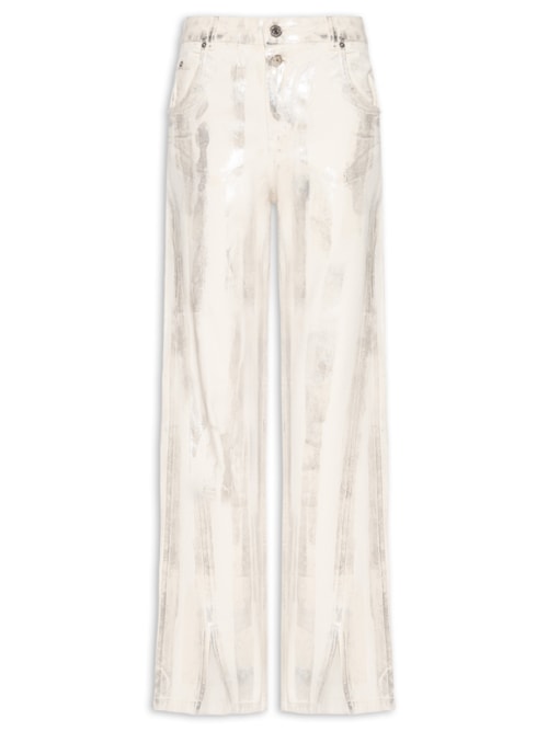 Calça Feminina Jeans Boot 70s Foil Metalizada - Off White