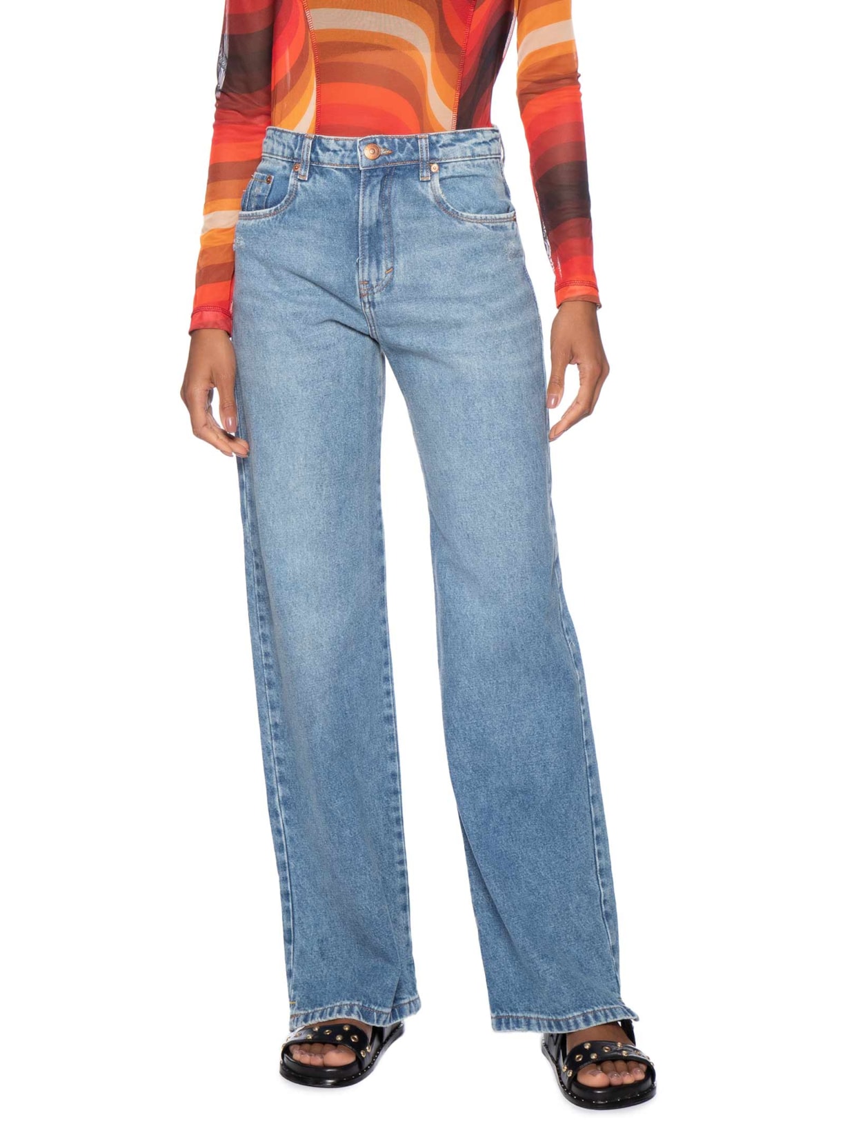 Calça Feminina Jeans Boot 70s Puídos Azul Animale Jeans