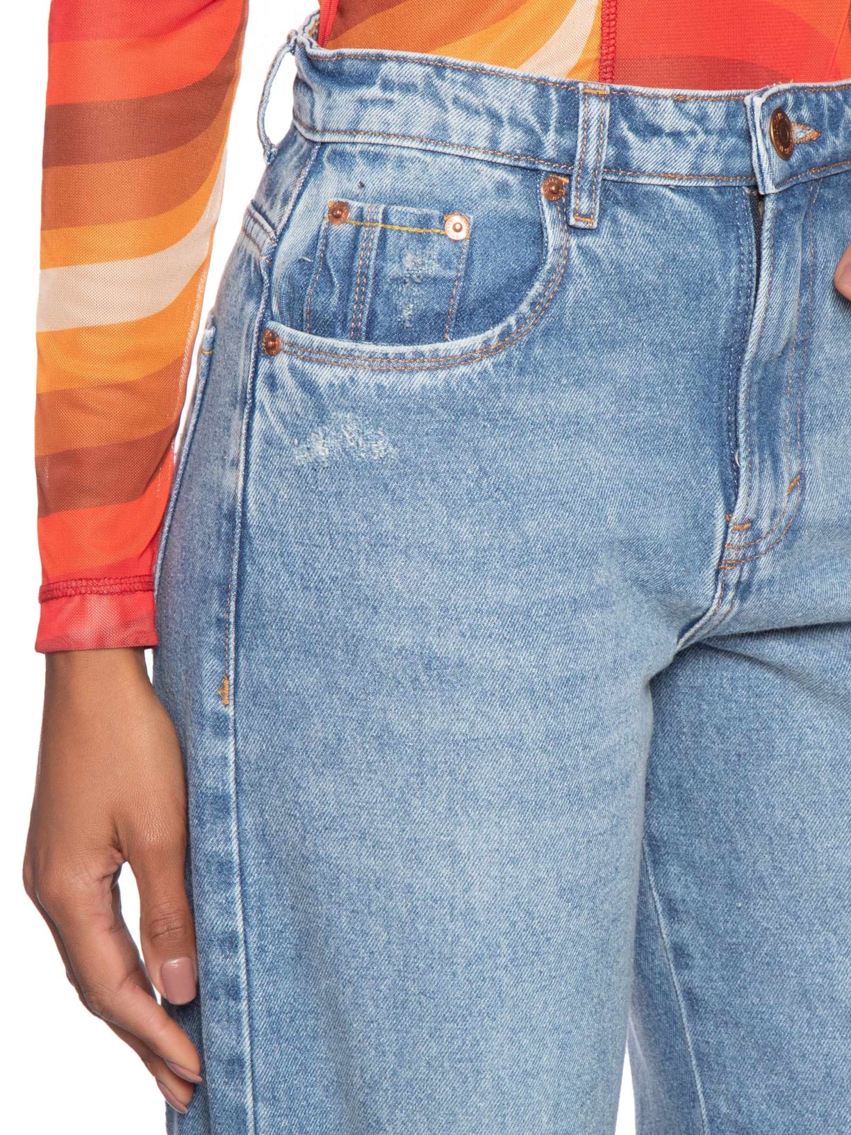 Calça Feminina Jeans Boot 70s Puídos Azul Animale Jeans