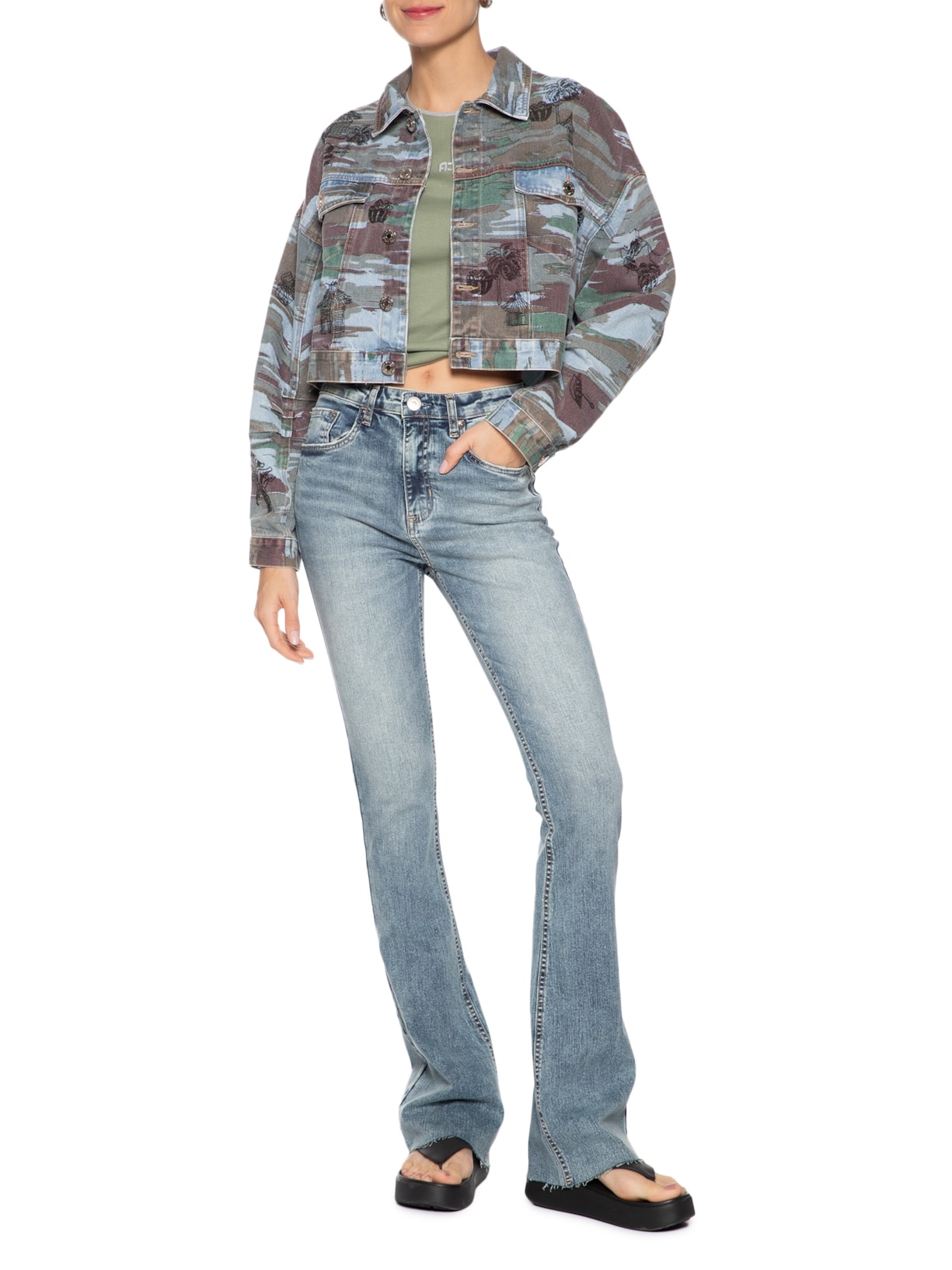  Calça Feminina Jeans Boot Basic Midi Azul Animale Jeans