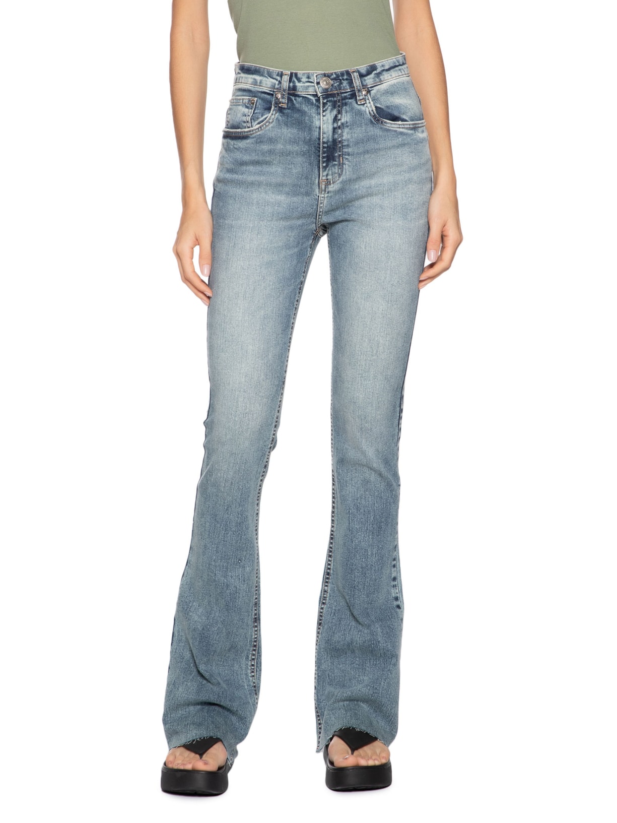  Calça Feminina Jeans Boot Basic Midi Azul Animale Jeans