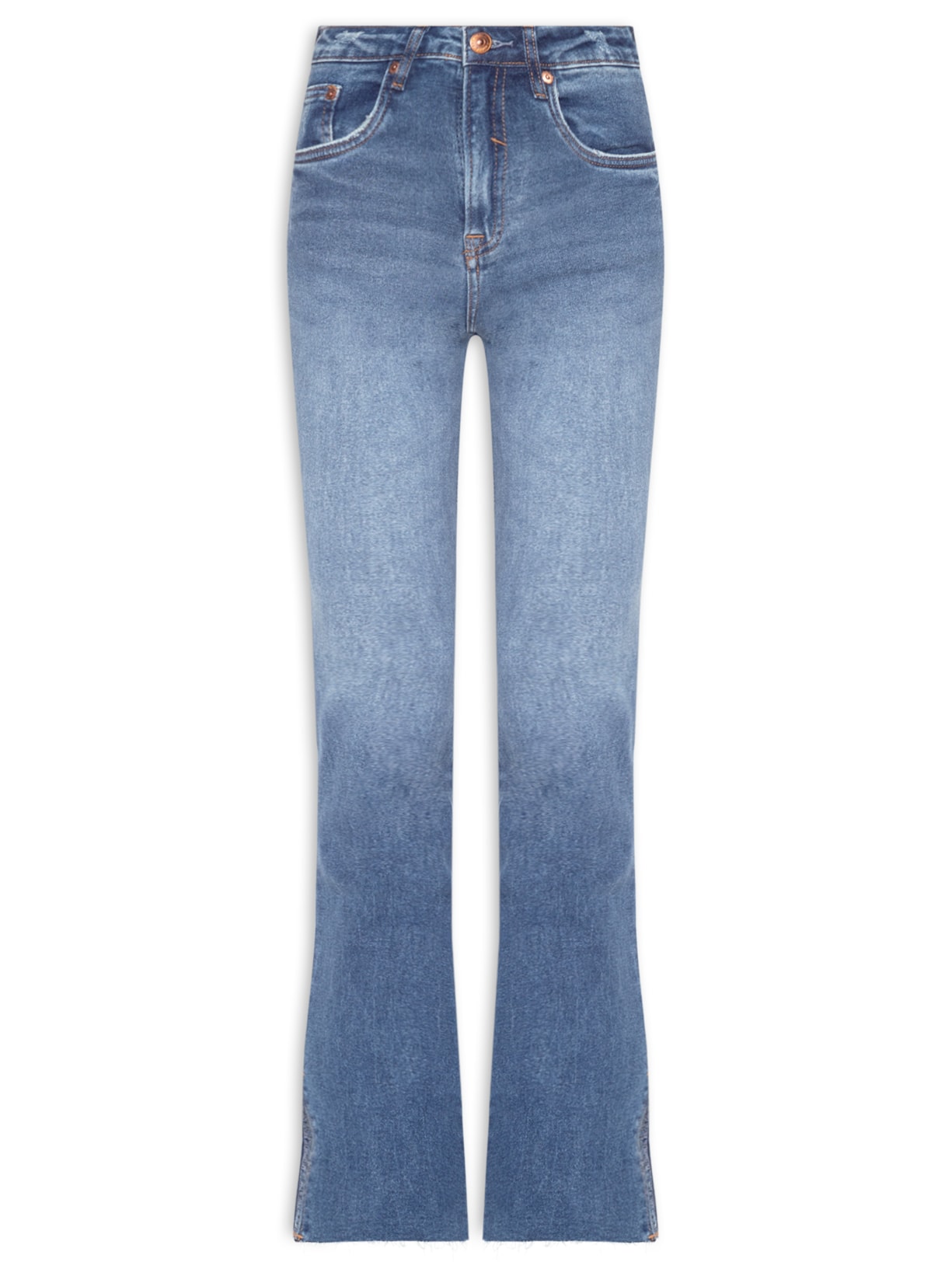 Calça Feminina Jeans Boot Basic Midi Fenda - Azul