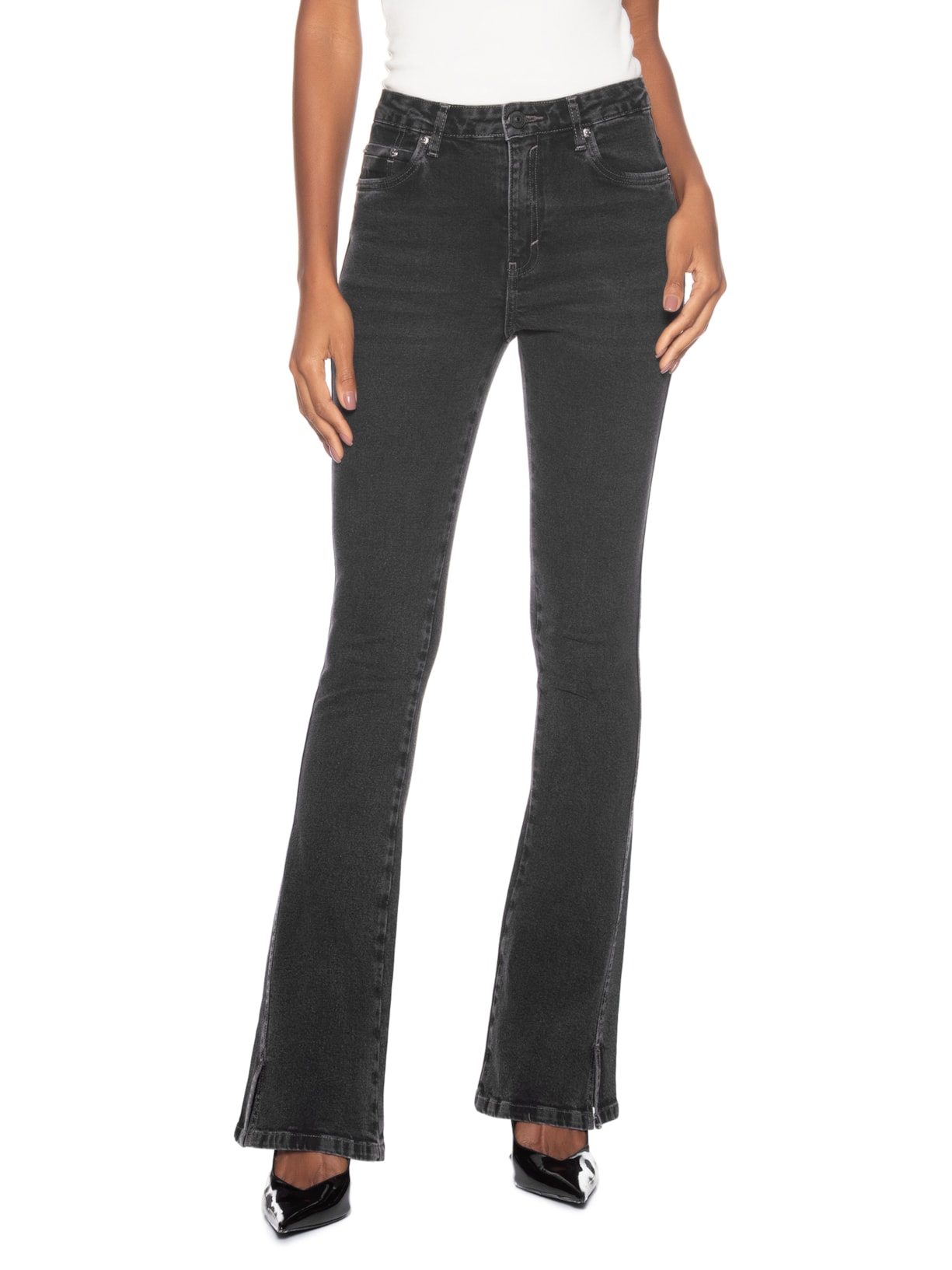 ?Calça Feminina Jeans Boot Basic Midi Preto Animale Jeans