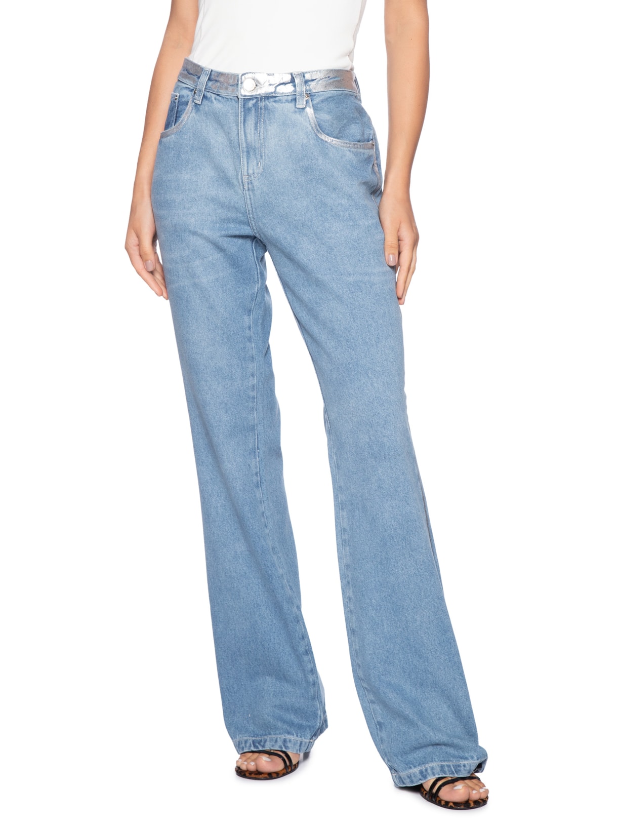 Calça Feminina Jeans Bootcut Com Foil Azul Animale Jeans