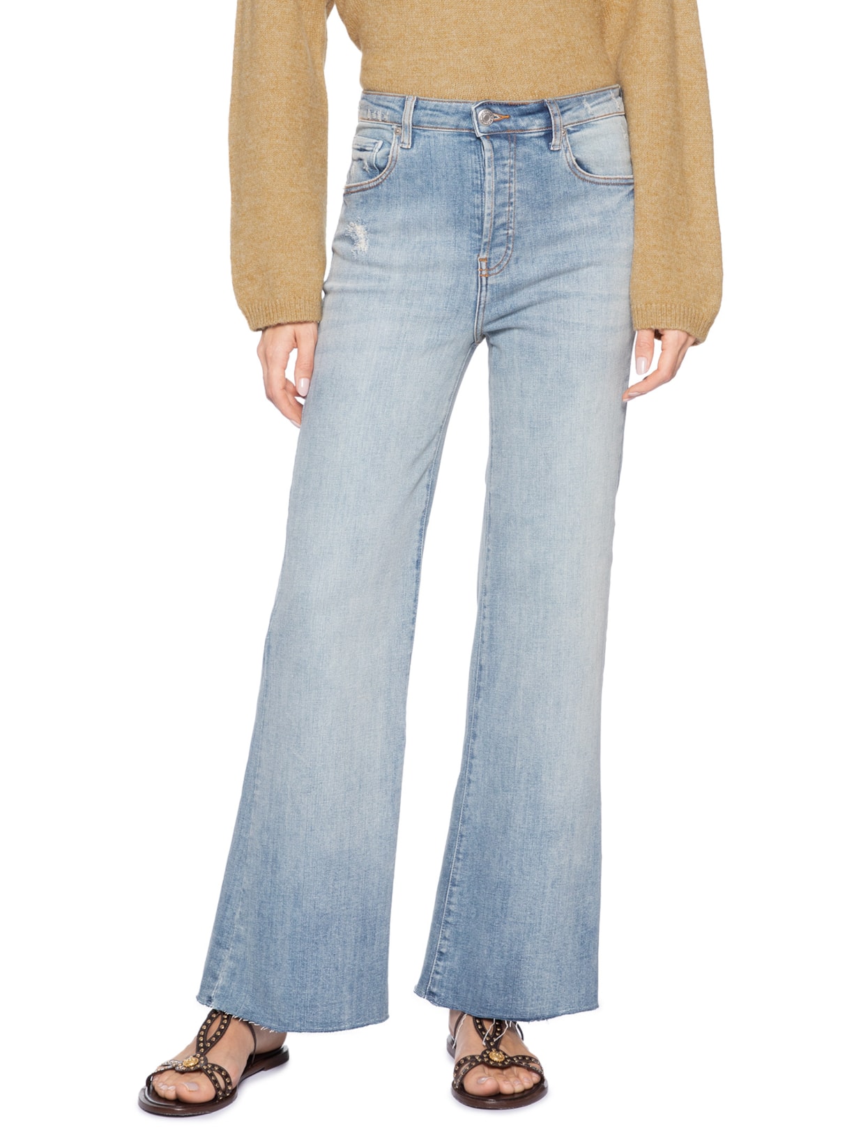 Calça Feminina Jeans Bootcut Desgastes Azul Maria Filó