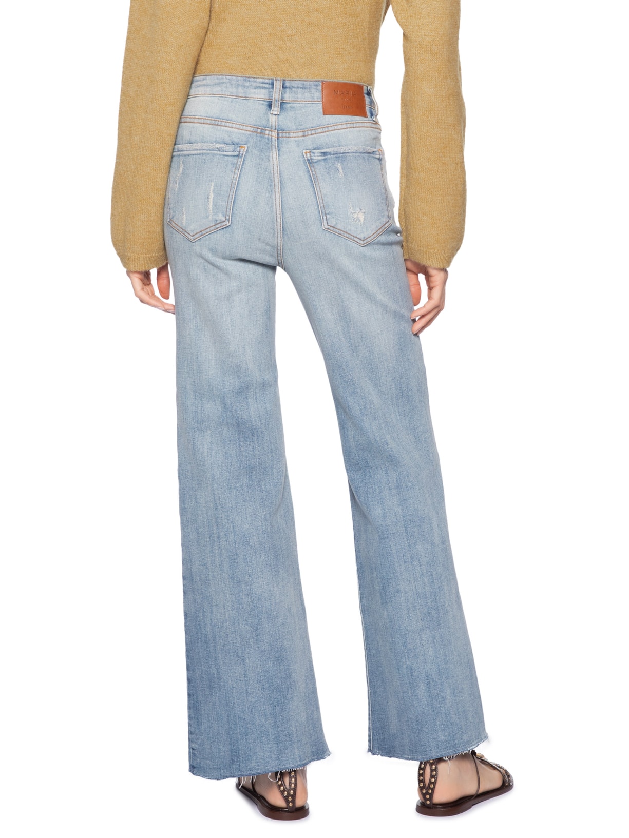 Calça Feminina Jeans Bootcut Desgastes Azul Maria Filó