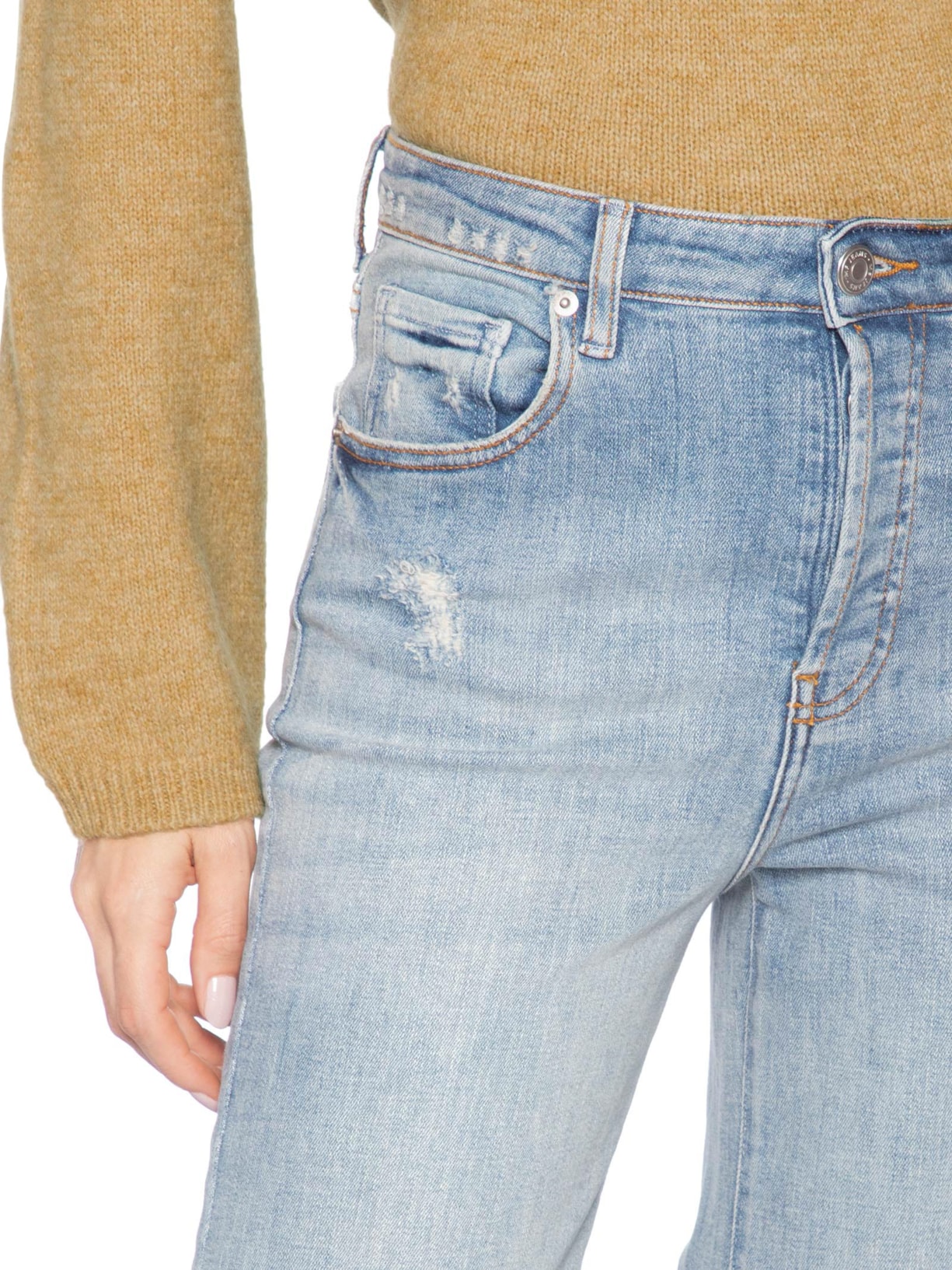 Calça Feminina Jeans Bootcut Desgastes Azul Maria Filó