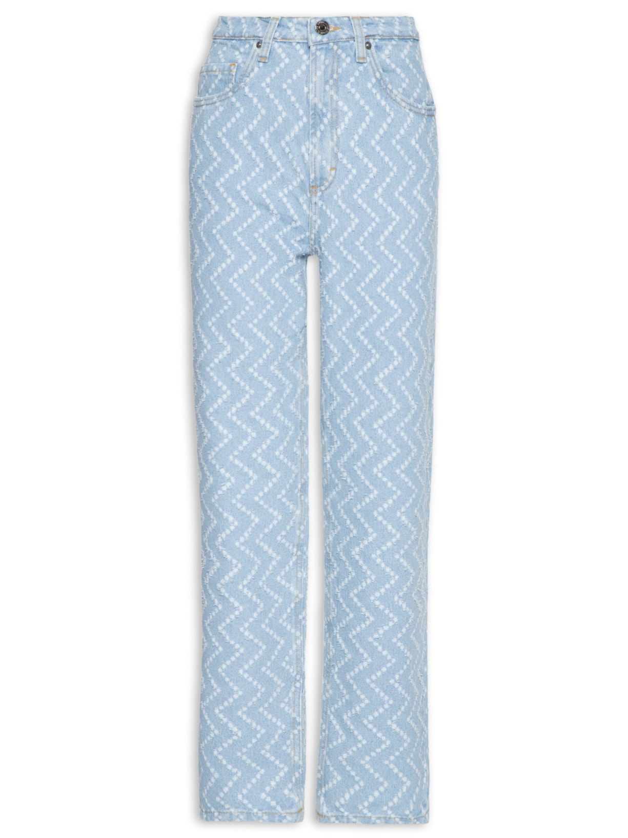 Calça Feminina Jeans Boyfriend Puídos Chevron - Azul