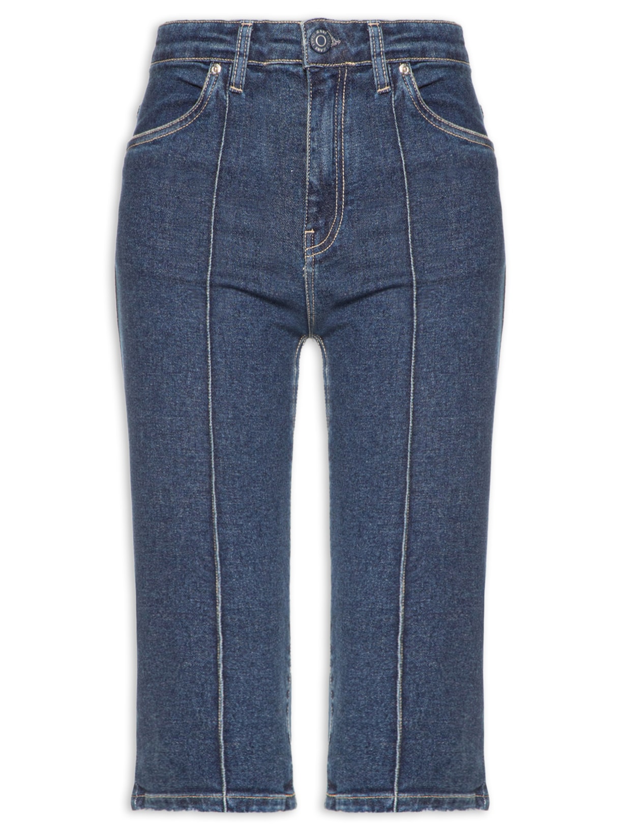 Calça Feminina Jeans Capri Nervura Frontal - Azul