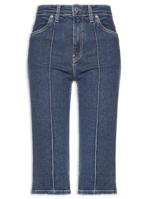 Calça Feminina Jeans Capri Nervura Frontal - Azul