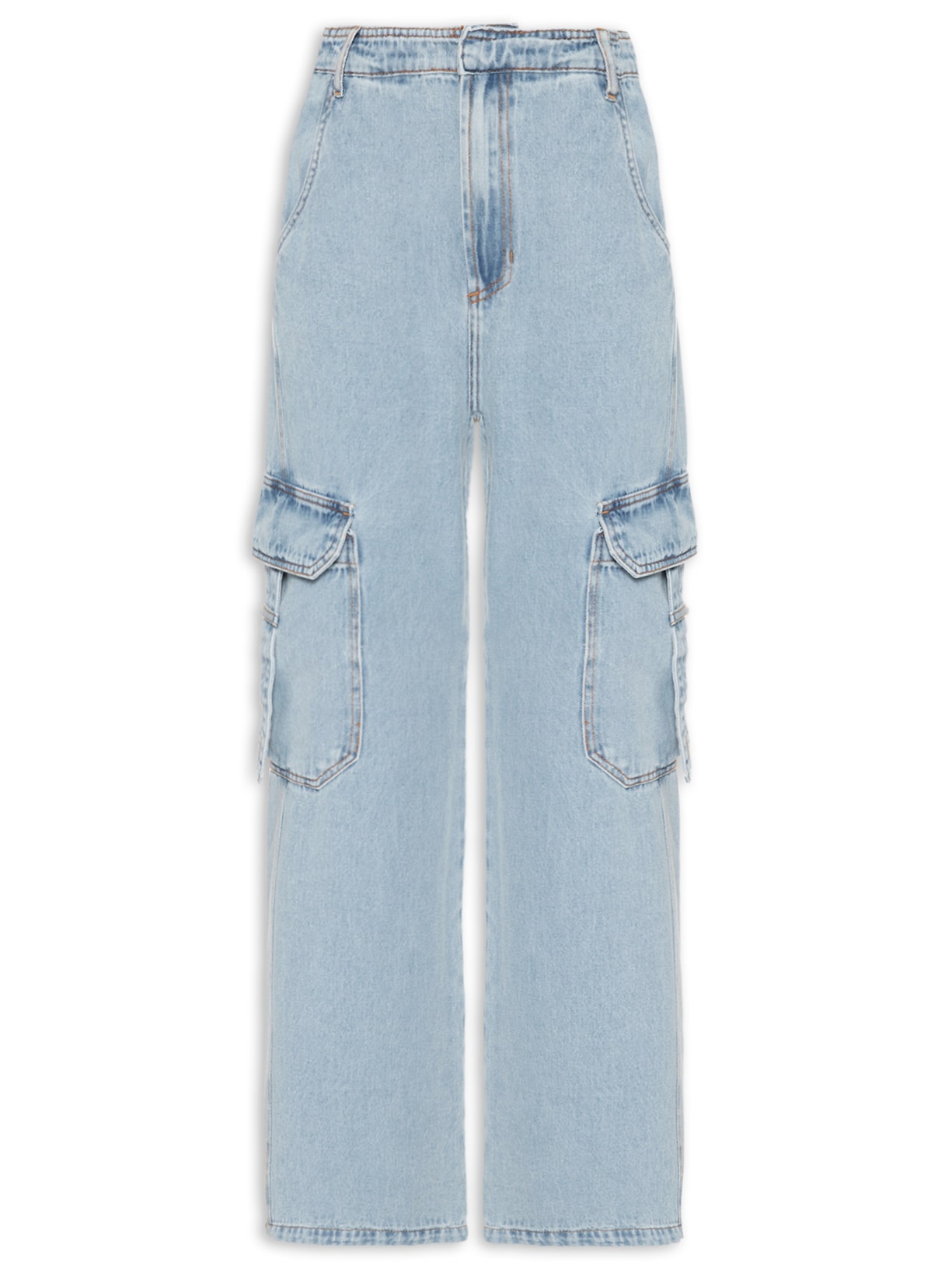 Calça Feminina Jeans Cargo - Azul