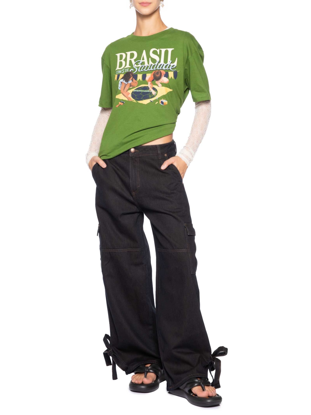 Calça Feminina Jeans Cargo Azul Farm