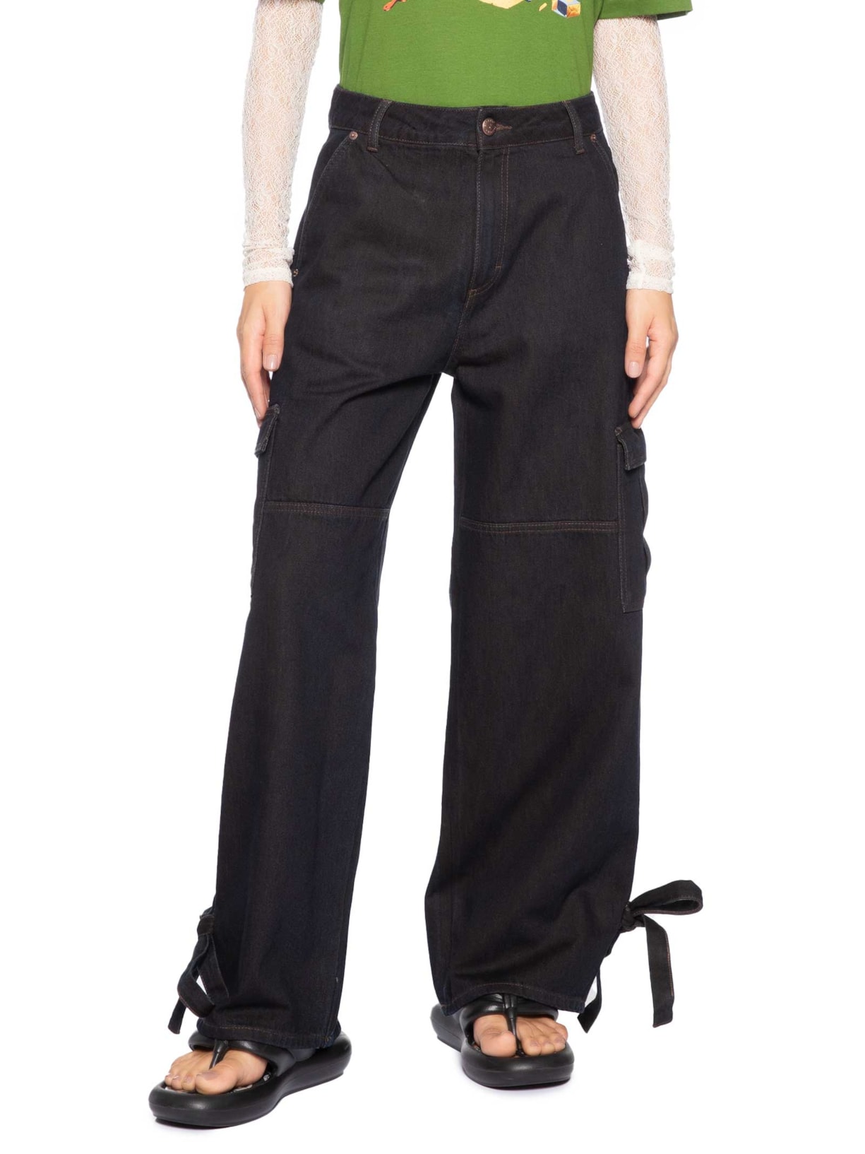 Calça Feminina Jeans Cargo Azul Farm