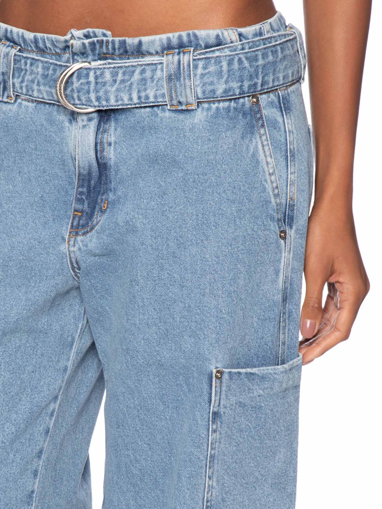 Calça Feminina Jeans Cargo Com Cinto Azul Animale Jeans