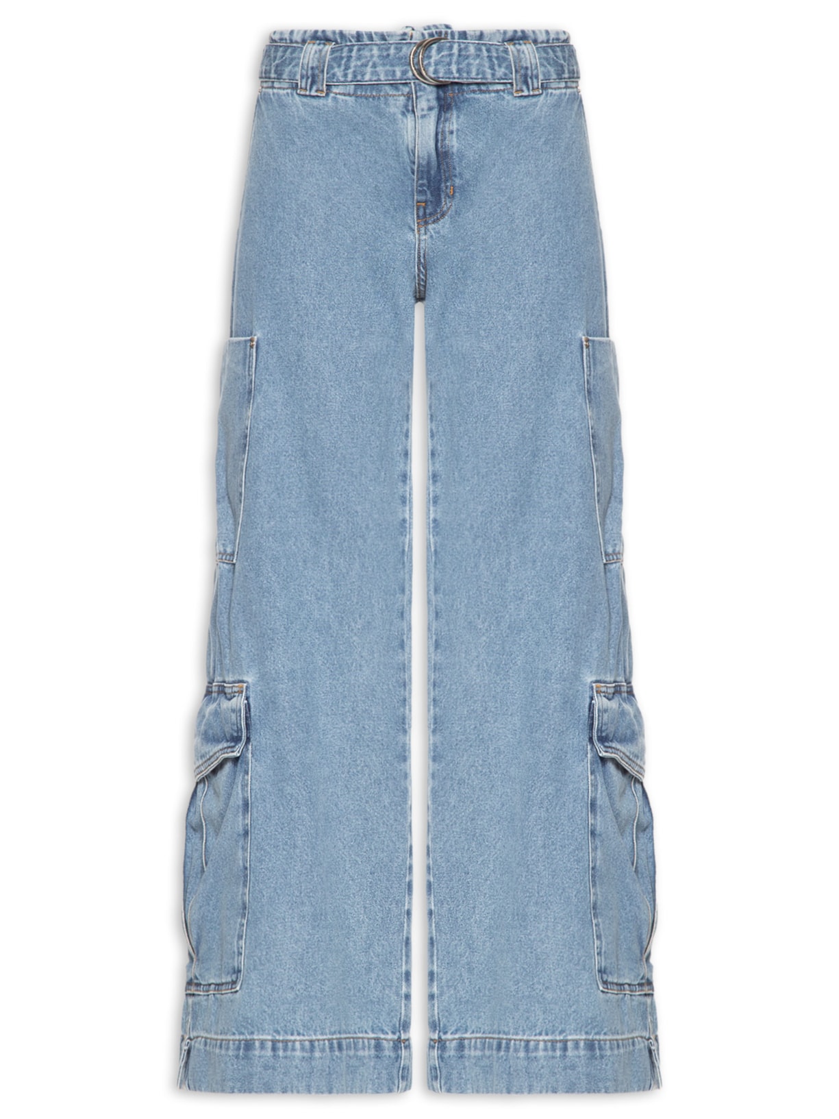 Calça Feminina Jeans Cargo Com Cinto Azul Animale Jeans