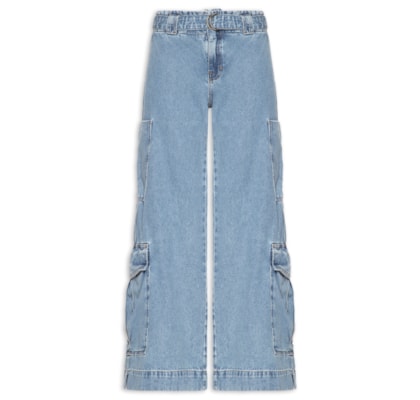 Calça Feminina Jeans Cargo Com Cinto - Azul
