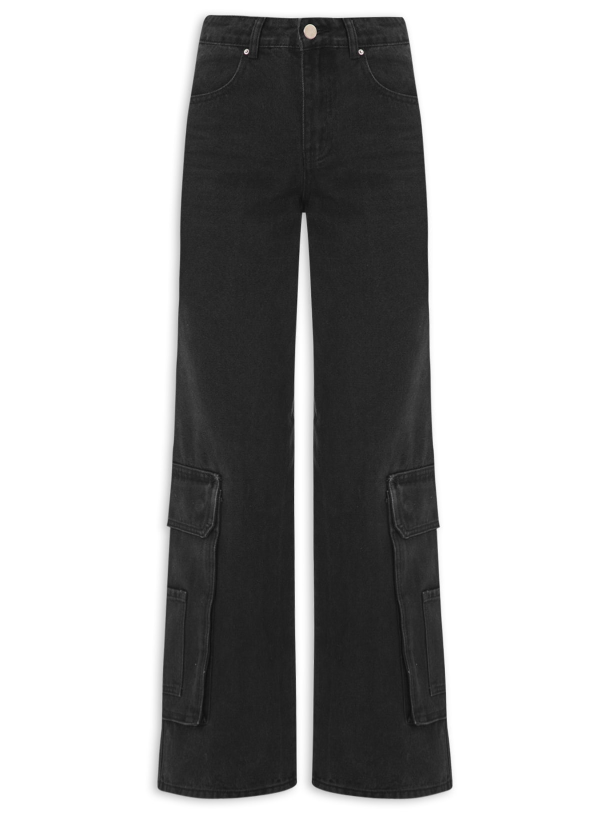 Calça Feminina Jeans Cargo - Preto