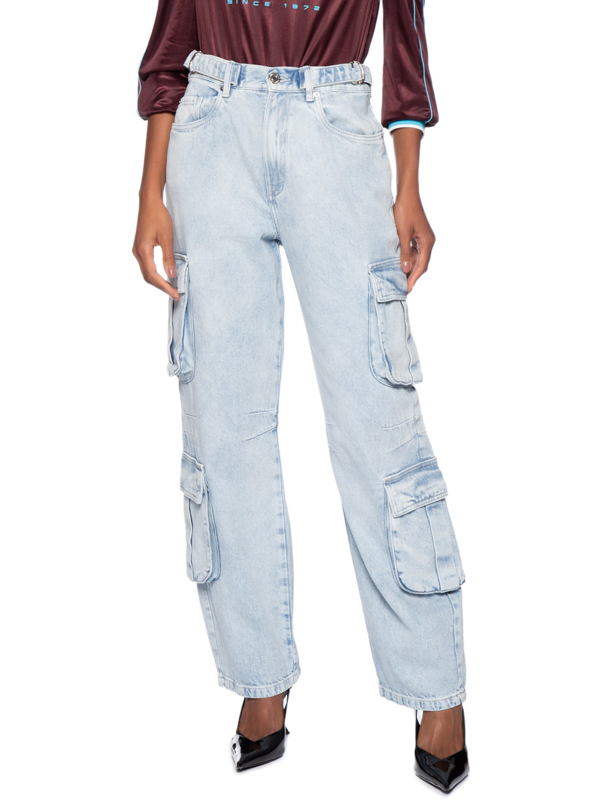 Calça Feminina Jeans Cargo Regulador Cós Azul Animale Jeans