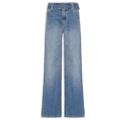 Calça Feminina Jeans Cinto Amplo Stoned - Azul