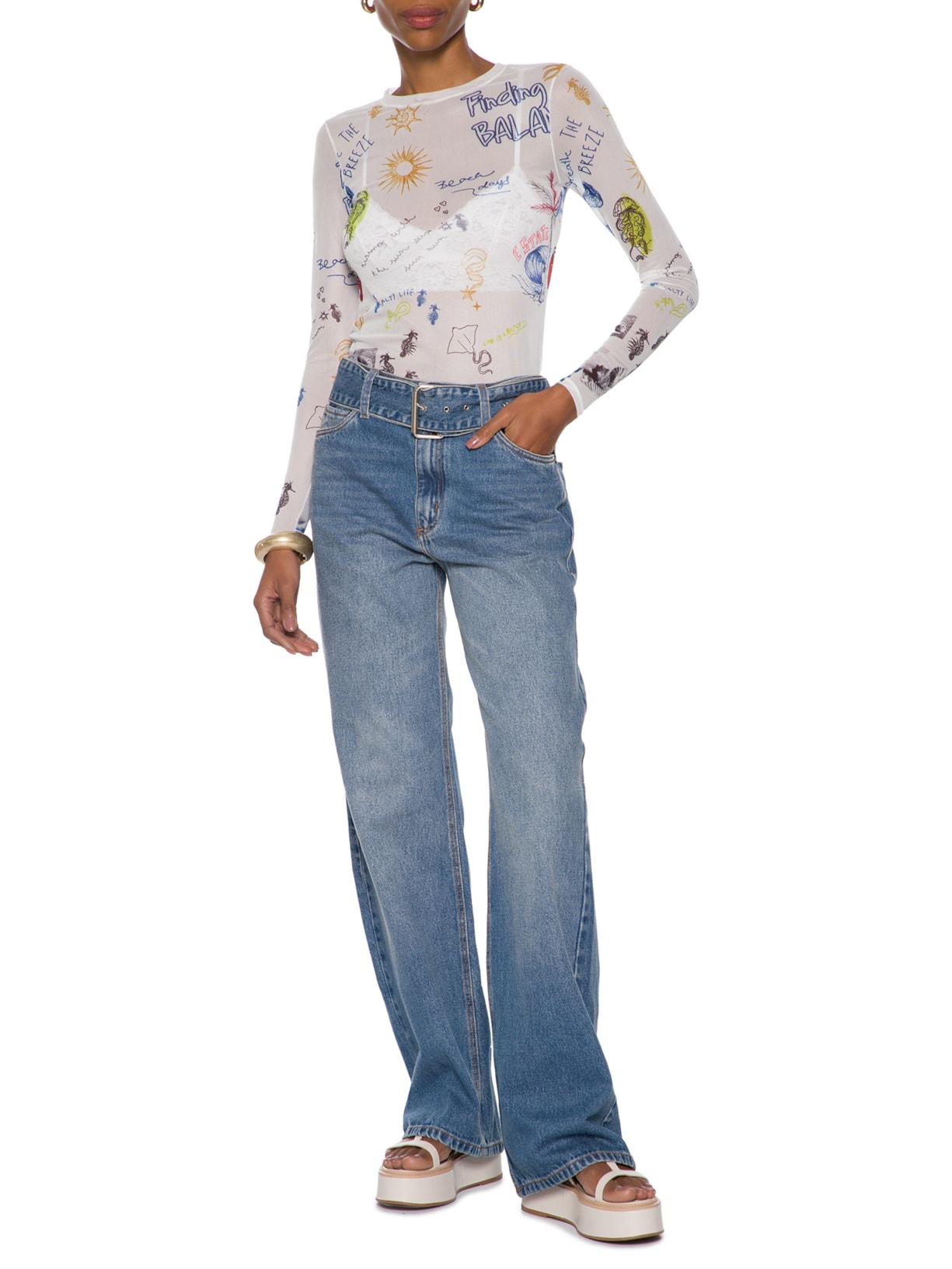 Calça Feminina Jeans Cinto Amplo Stoned Azul Animale Jeans