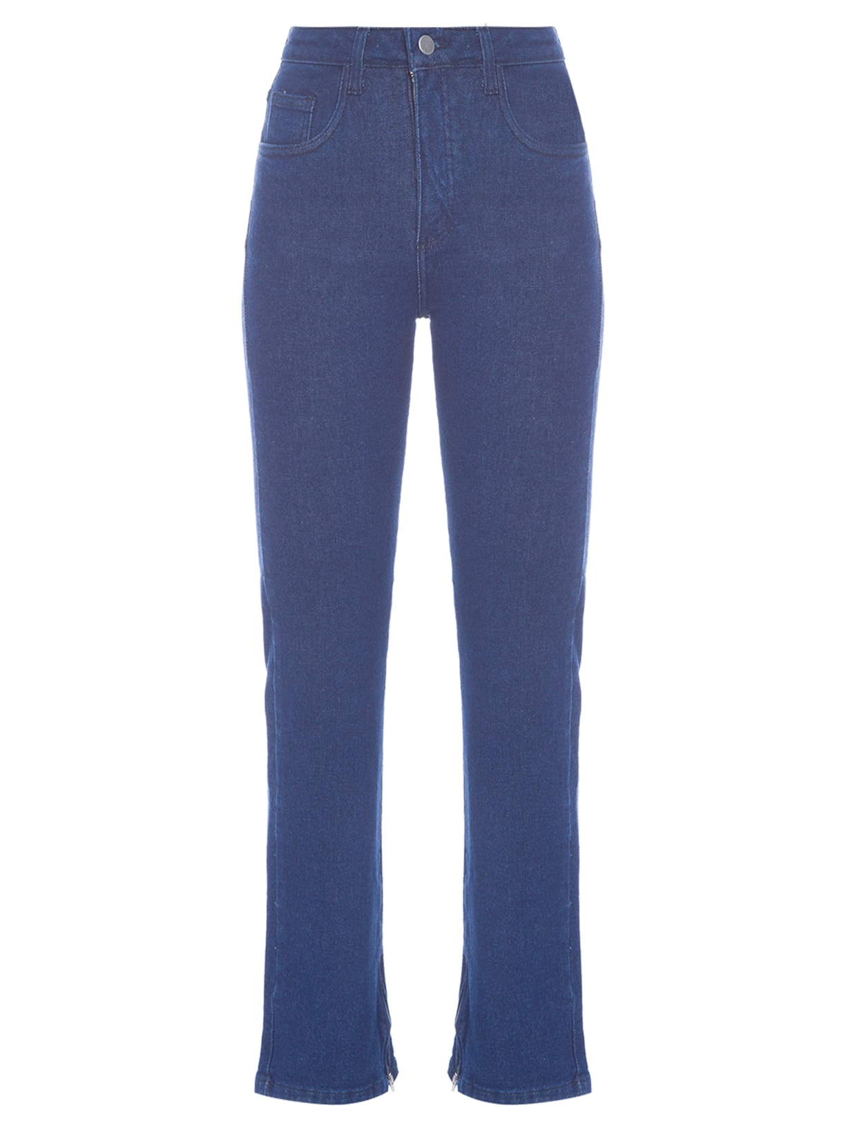 Calça Feminina Jeans Cintura Alta Zíper Lateral - Azul