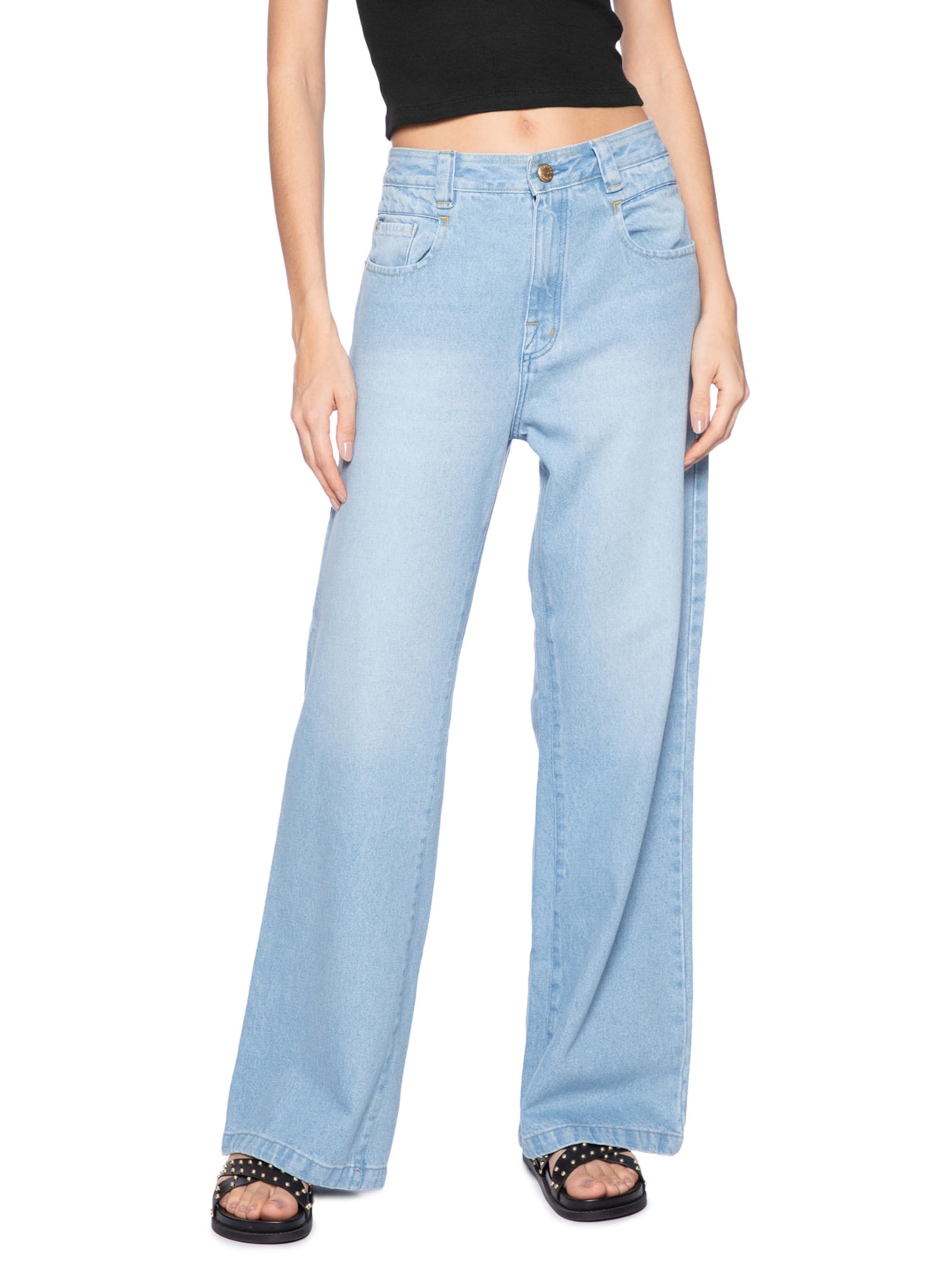 Calça Feminina Jeans Cintura Média Gancho Baixo Azul Farm